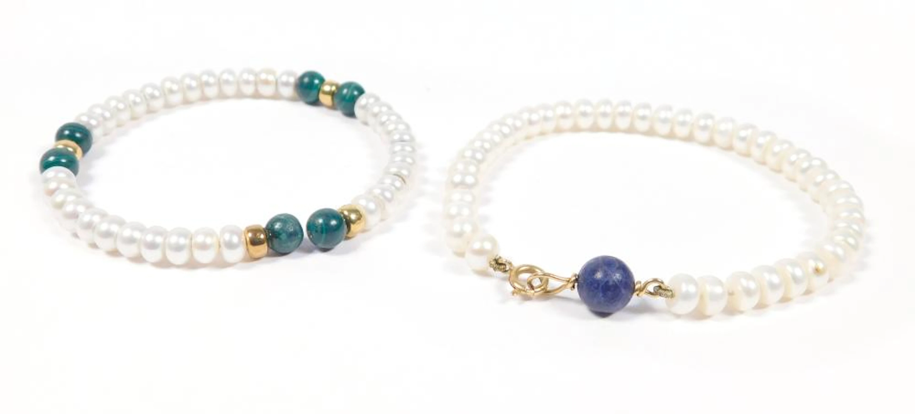 DOS PULSERA DE PERLAS CON CUENTAS DE MALAQUITA Y LAPISLÁZULI alternadas
