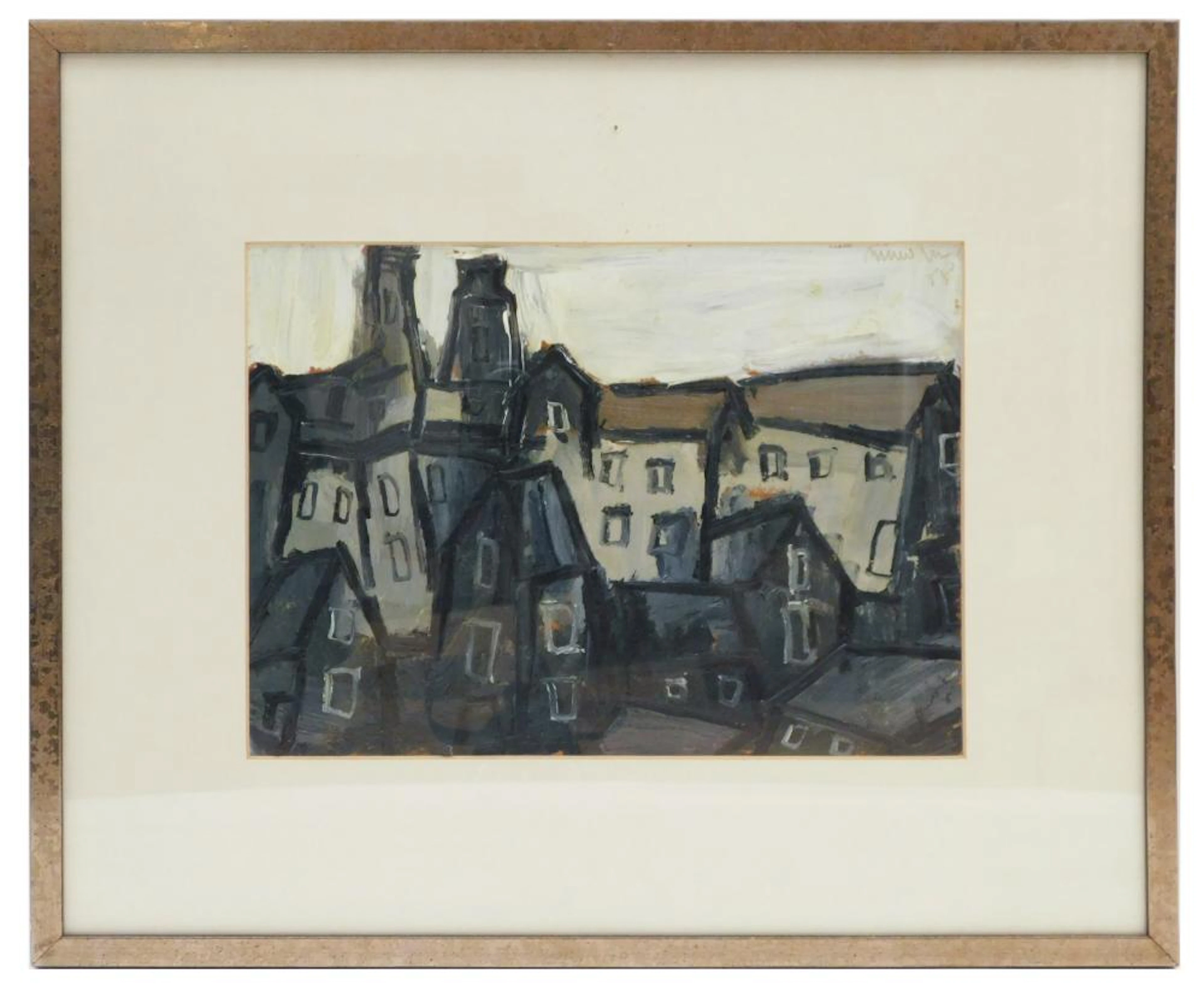 José NAVARRO VIVES (1931) "Edificios" óleo sobre papel 24.5x35 cm,