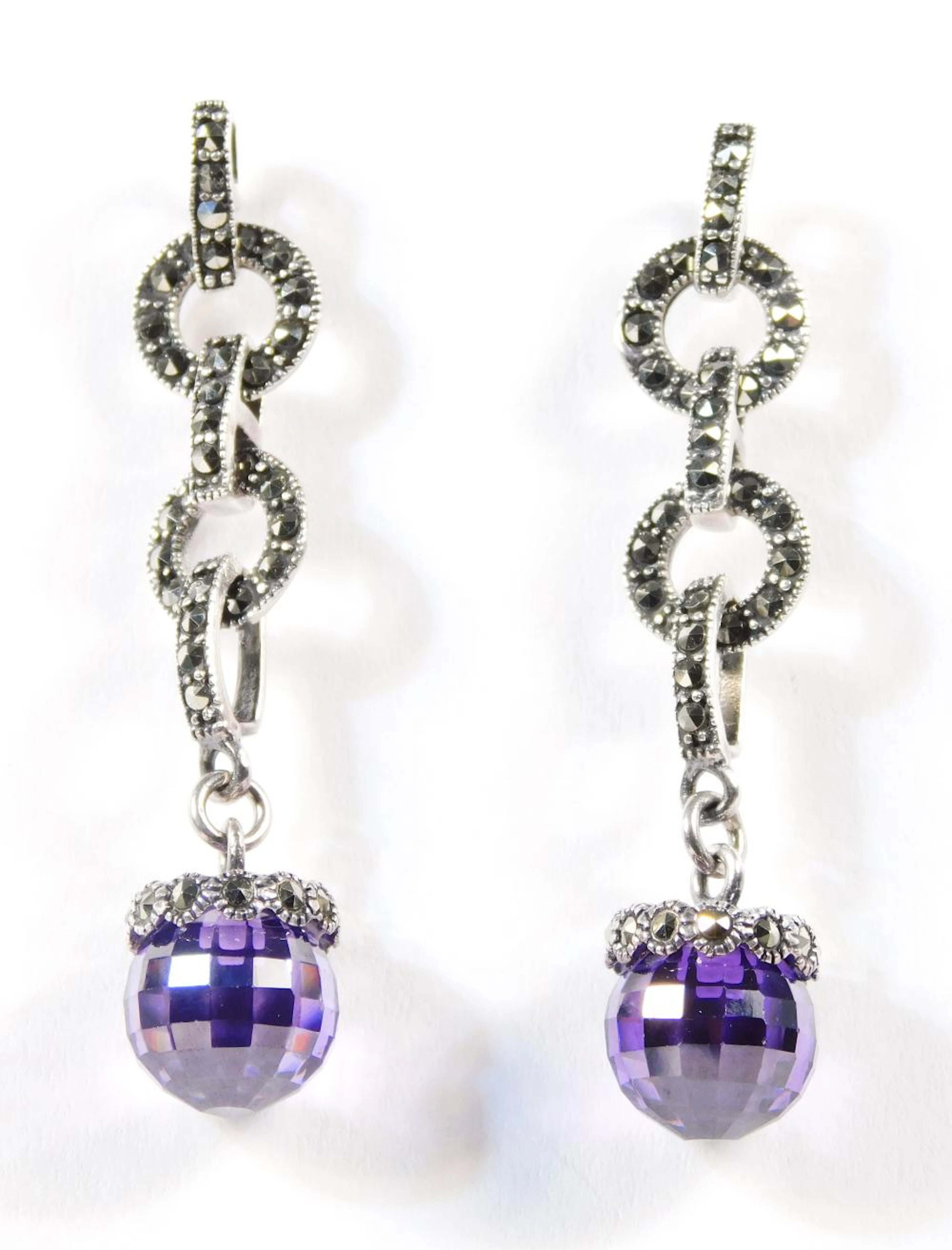 PENDIENTES LARGOS en plata con amatista talla briolette y marquesitas