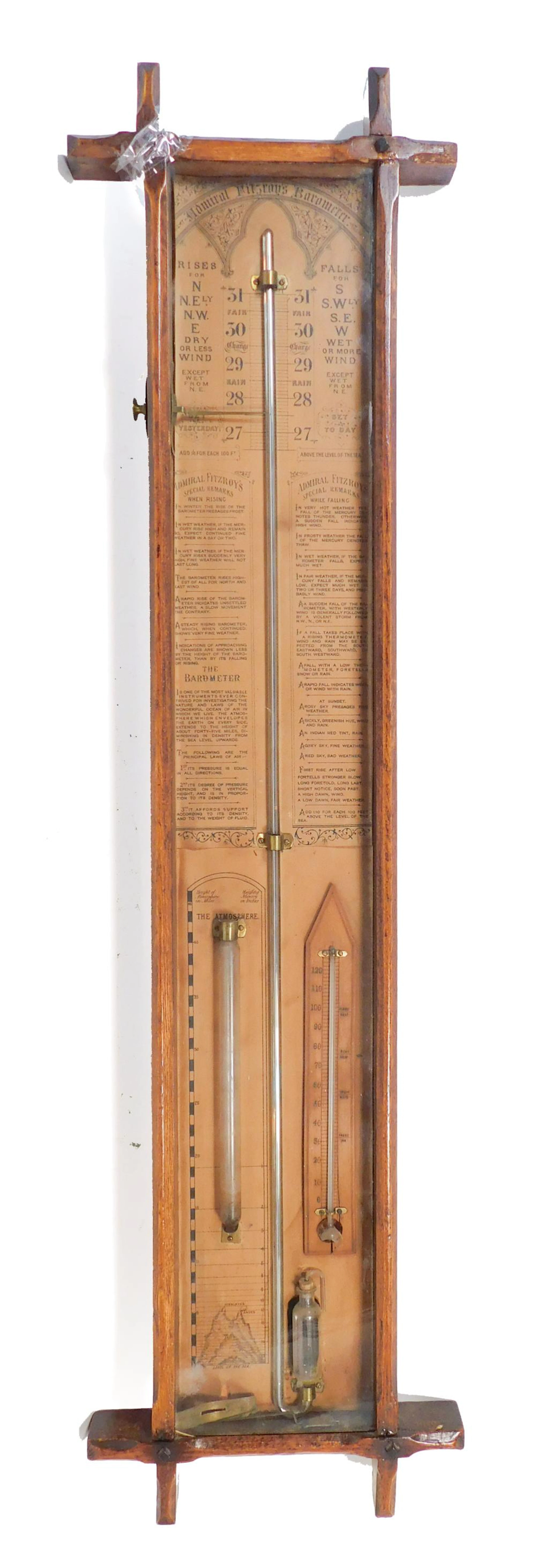 ANTIGUO BARÓMETRO INGLÉS con medidor de atmósfera Con caja en madera