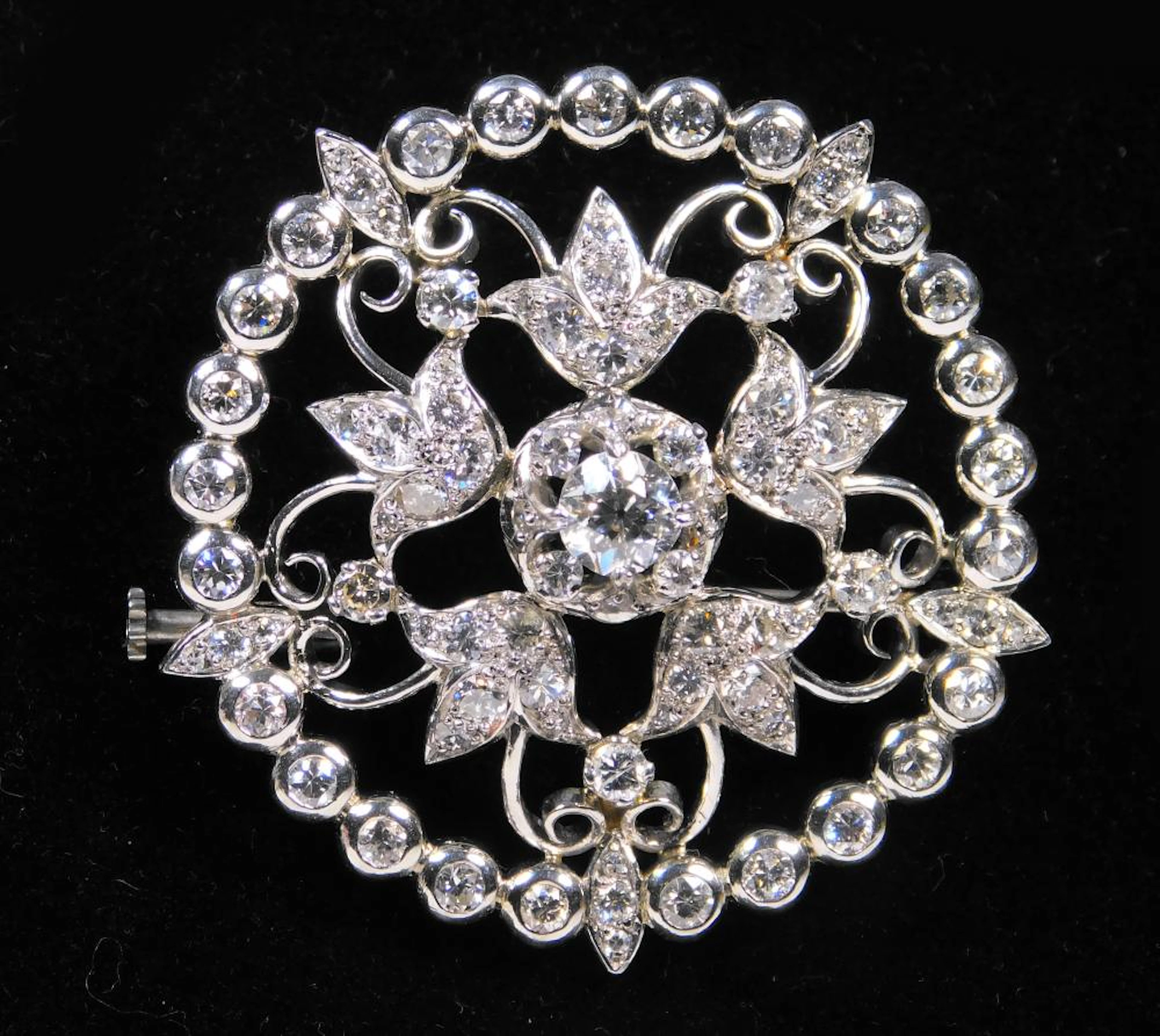 ANTIGUO BROCHE DE BRILLANTES DE DISEÑO CIRCULAR