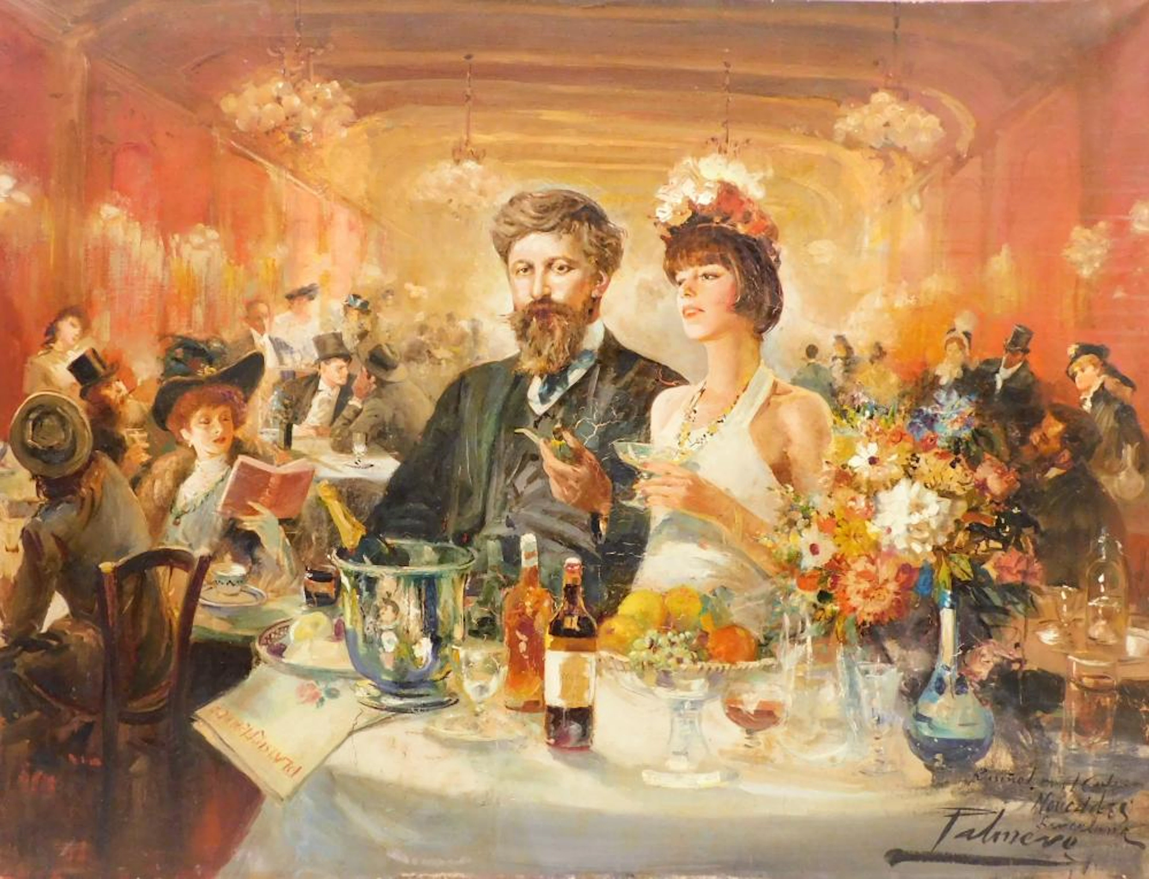 Alfredo PALMERO DE GREGORIO (1901-1991) "Retrato de Rusiñol en el café Novedades