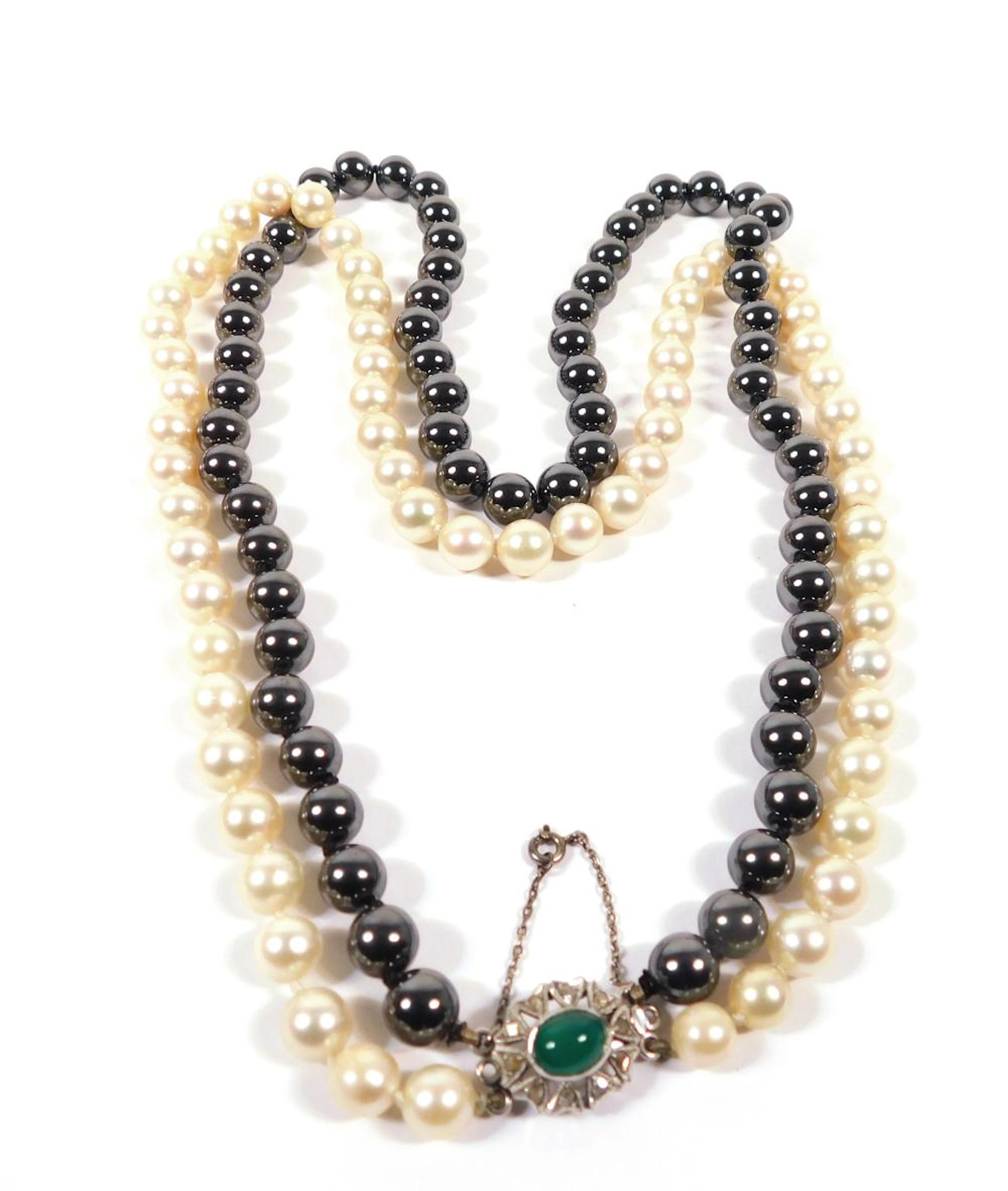 COLLAR DE PERLAS BICOLOR con broche en oro blanco con...
