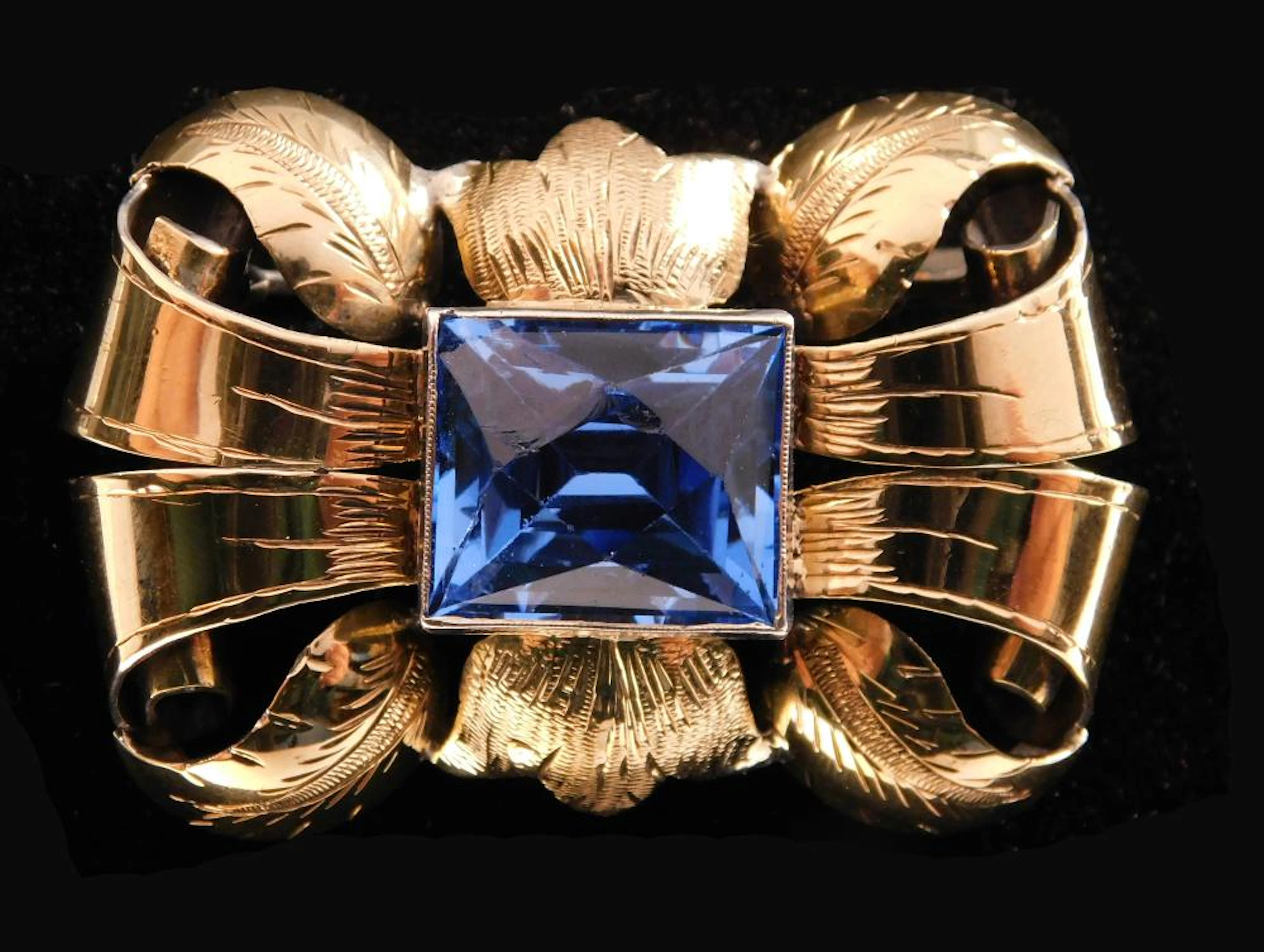 BROCHE ART DECÓ en plata de Ley con plaqué en oro...