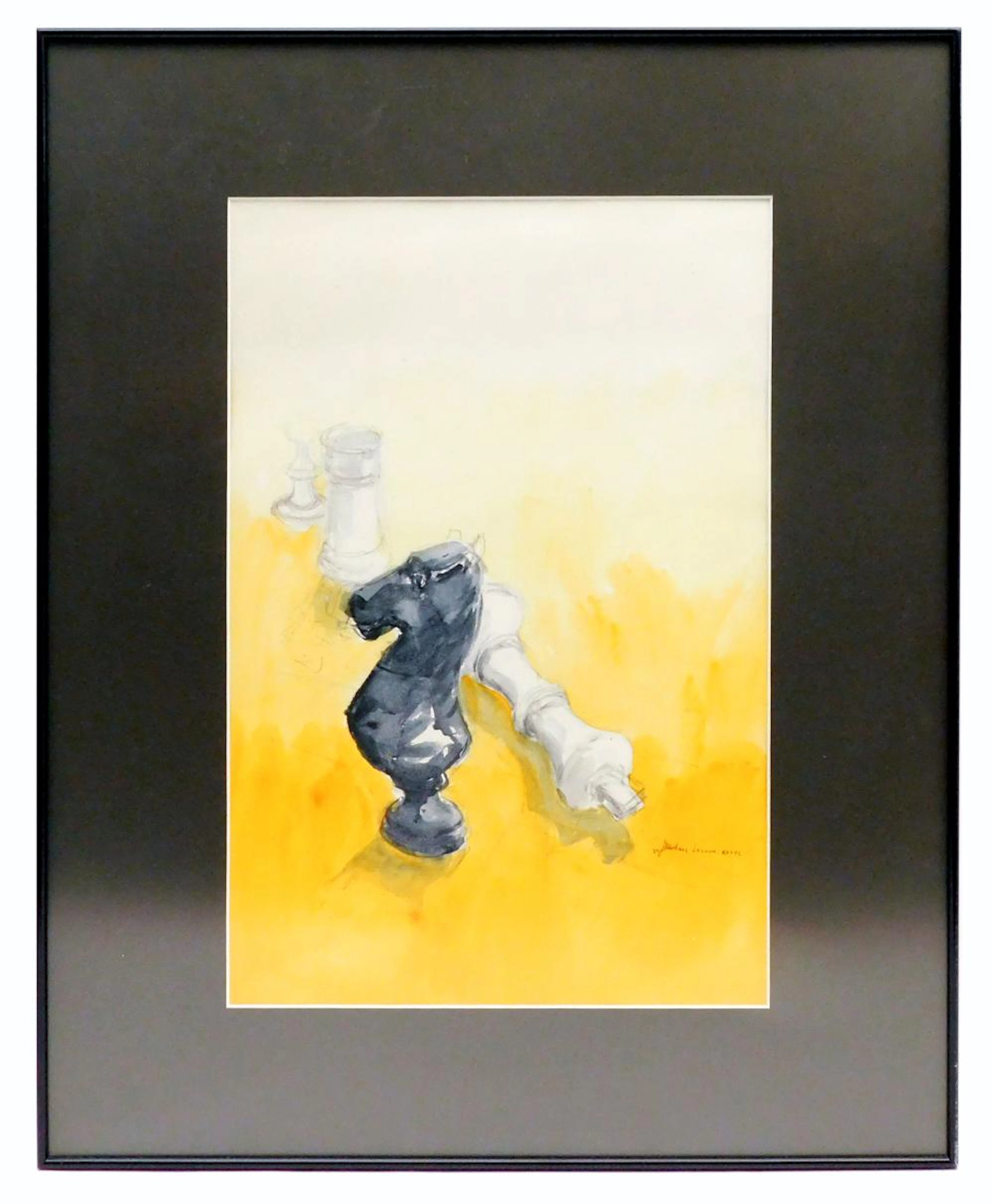 MARTÍNEZ LOZANO "Figuras de ajedrez" acuarela sobre papel 48x32 cm.