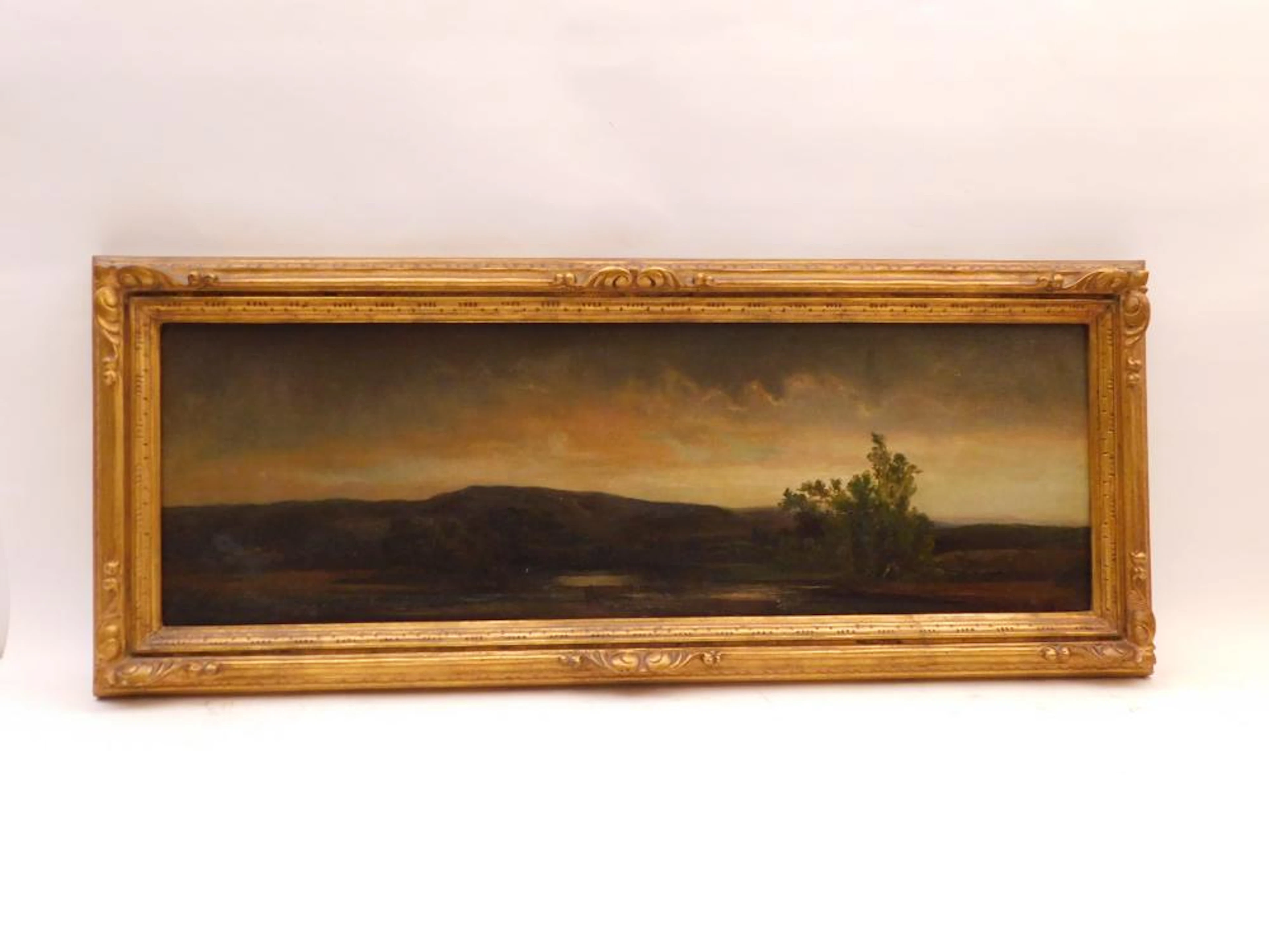 Ramón MARTÍ ALSINA (1826-1894) "ANOCHECER" óleo lienzo 28x90 cm.