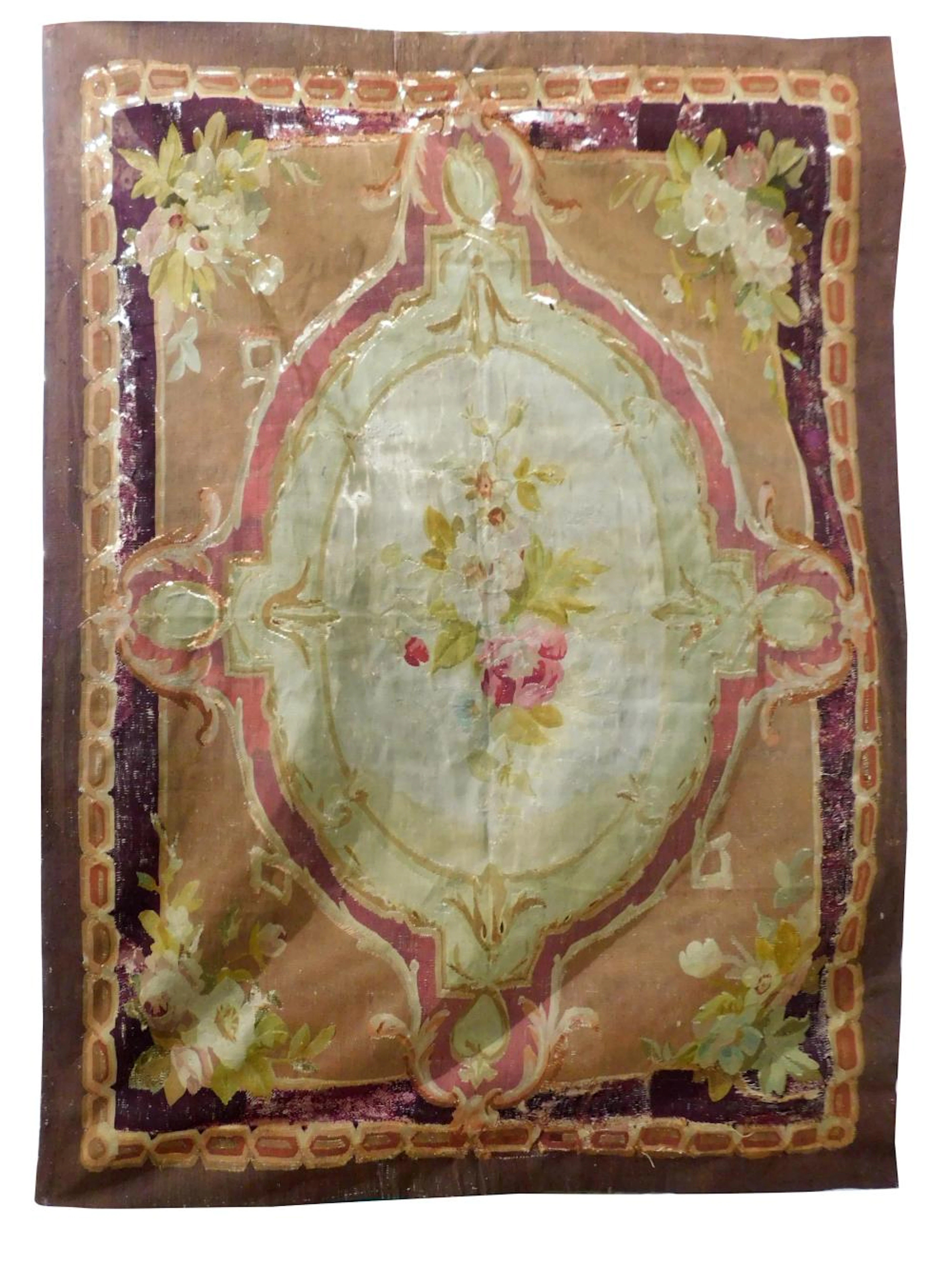 ALFOMBRA-TAPIZ S.XIX francés en lana aubusson en tonos marrones