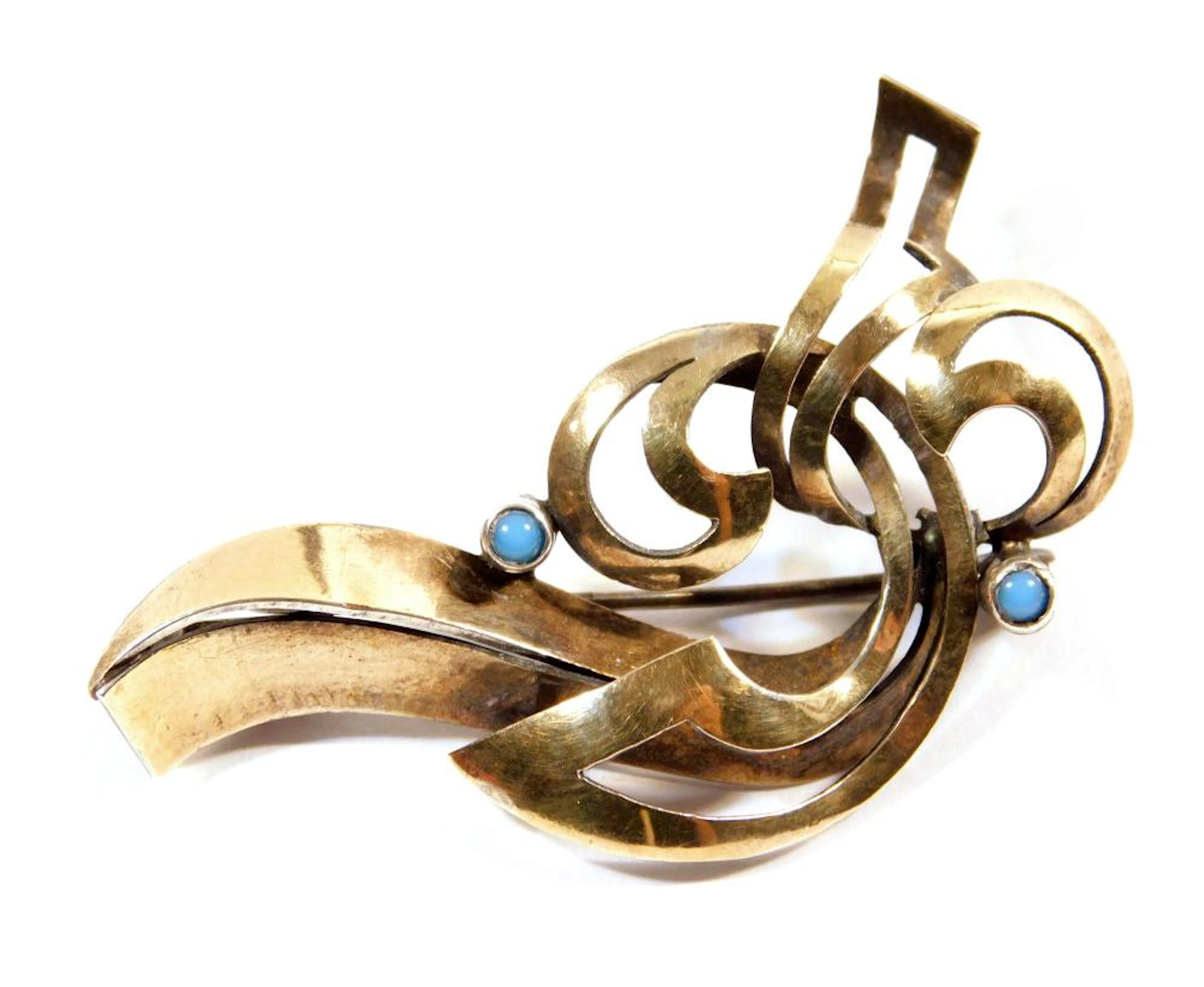 ANTIGUO BROCHE en plata con vistas en oro amarillo con...