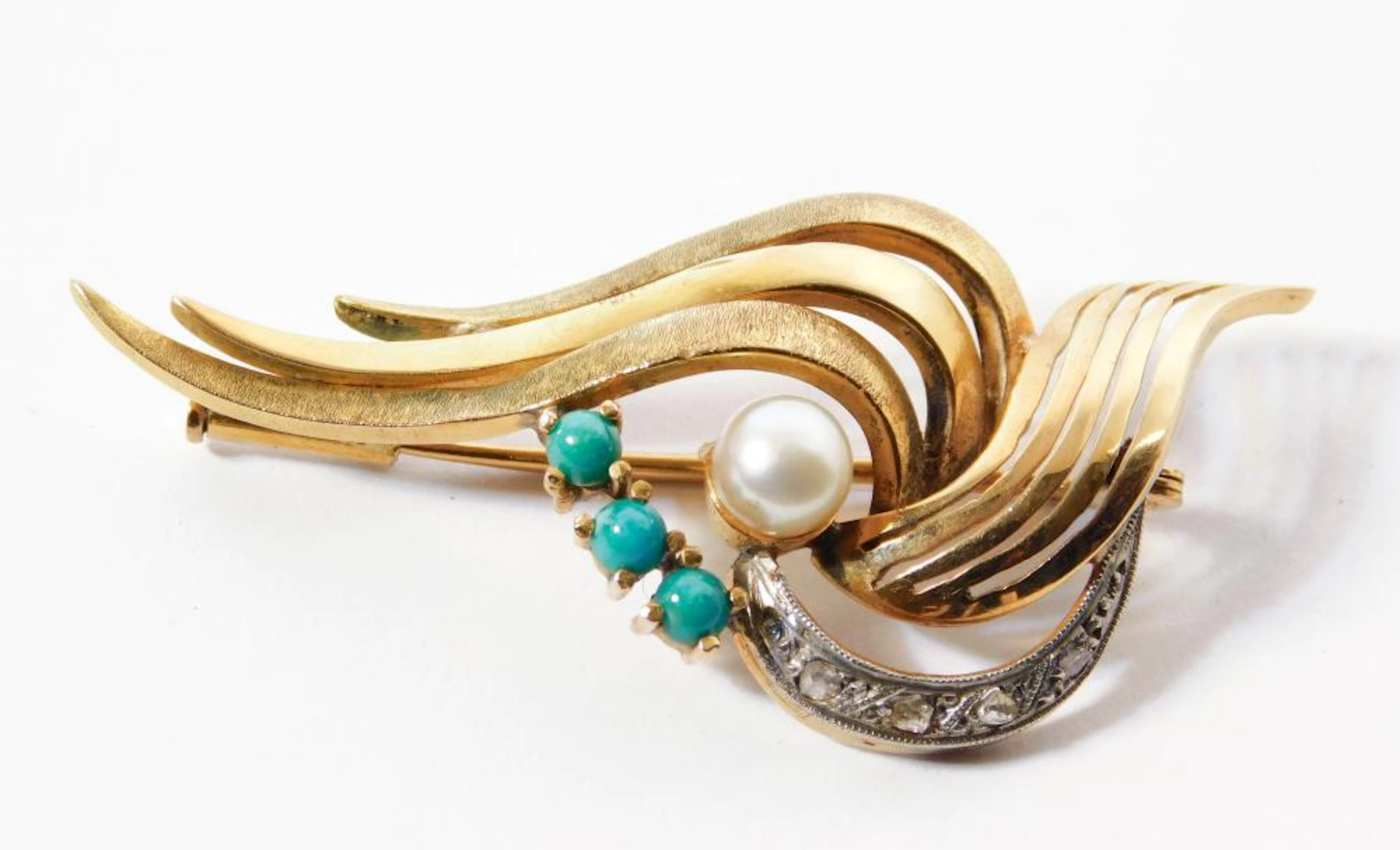 ANTIGUO BROCHE en oro amarillo y matizado con pequeños...
