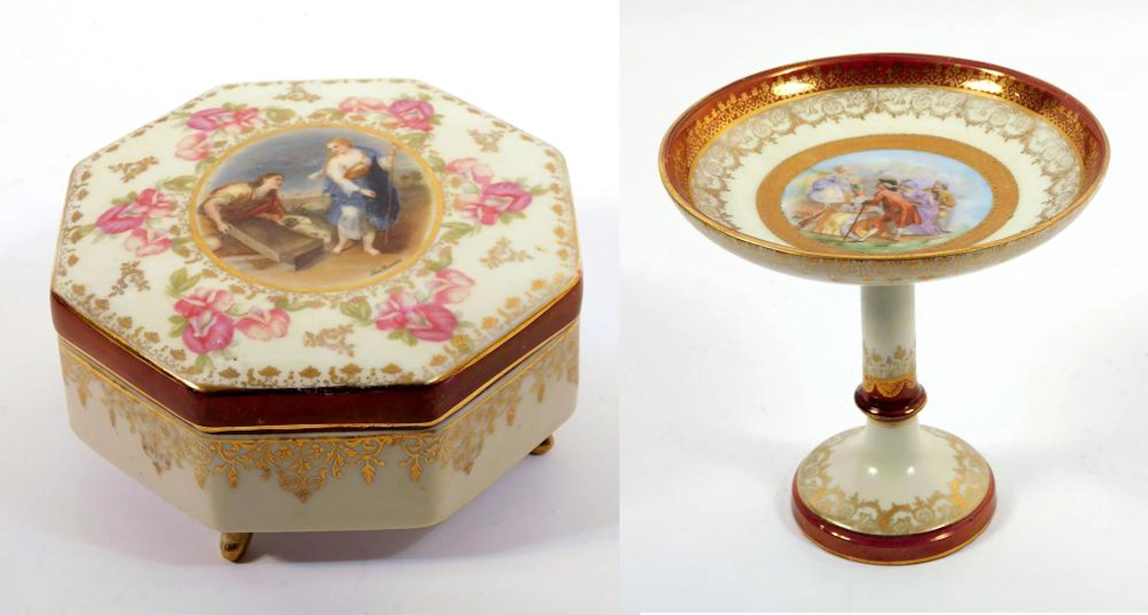 BOMBONERA Y CENTRO en porcelana de Viena con detalles de...