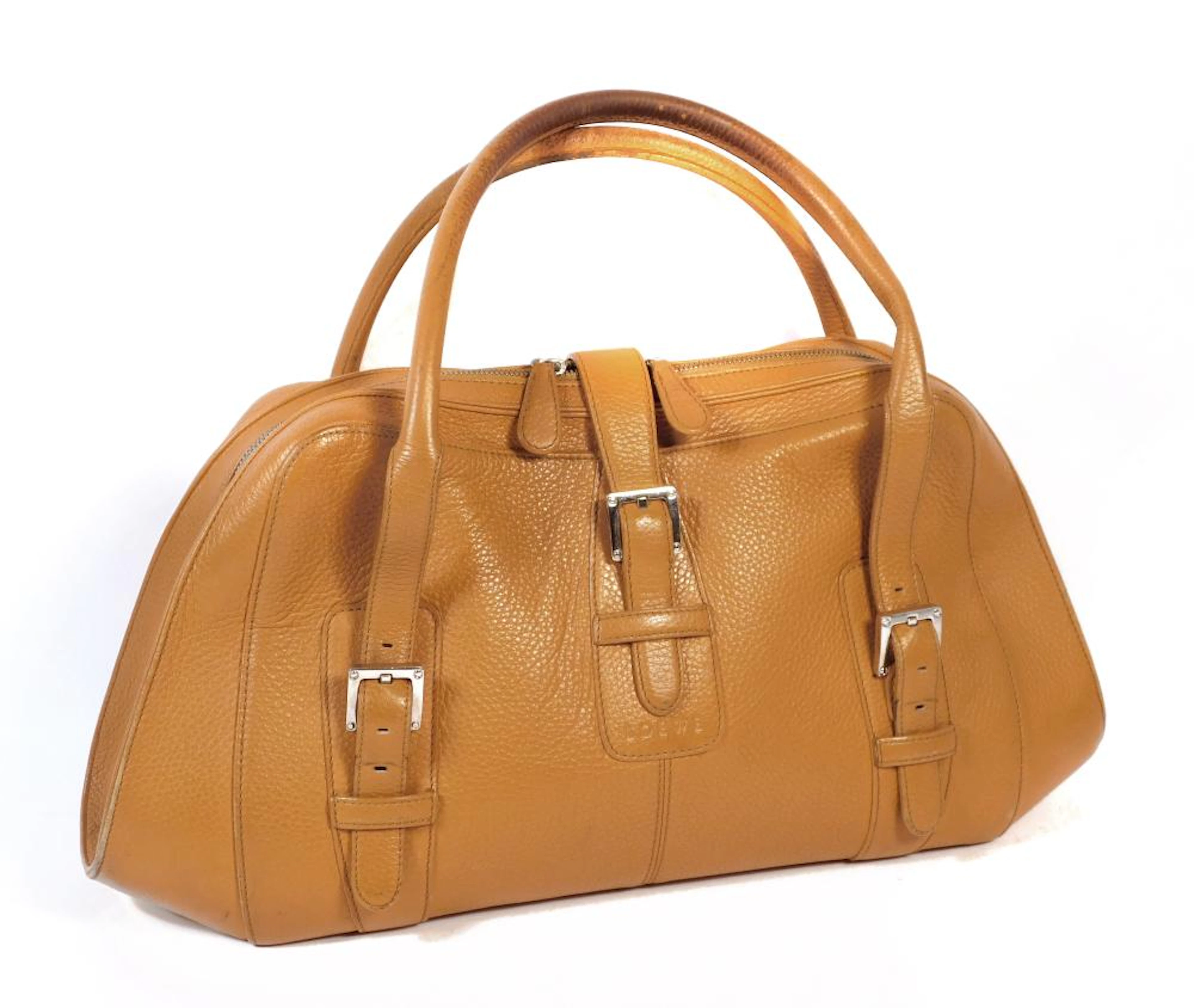 LOEWE. BOLSO DE MANO VINTAGE en cuero granulado color camel