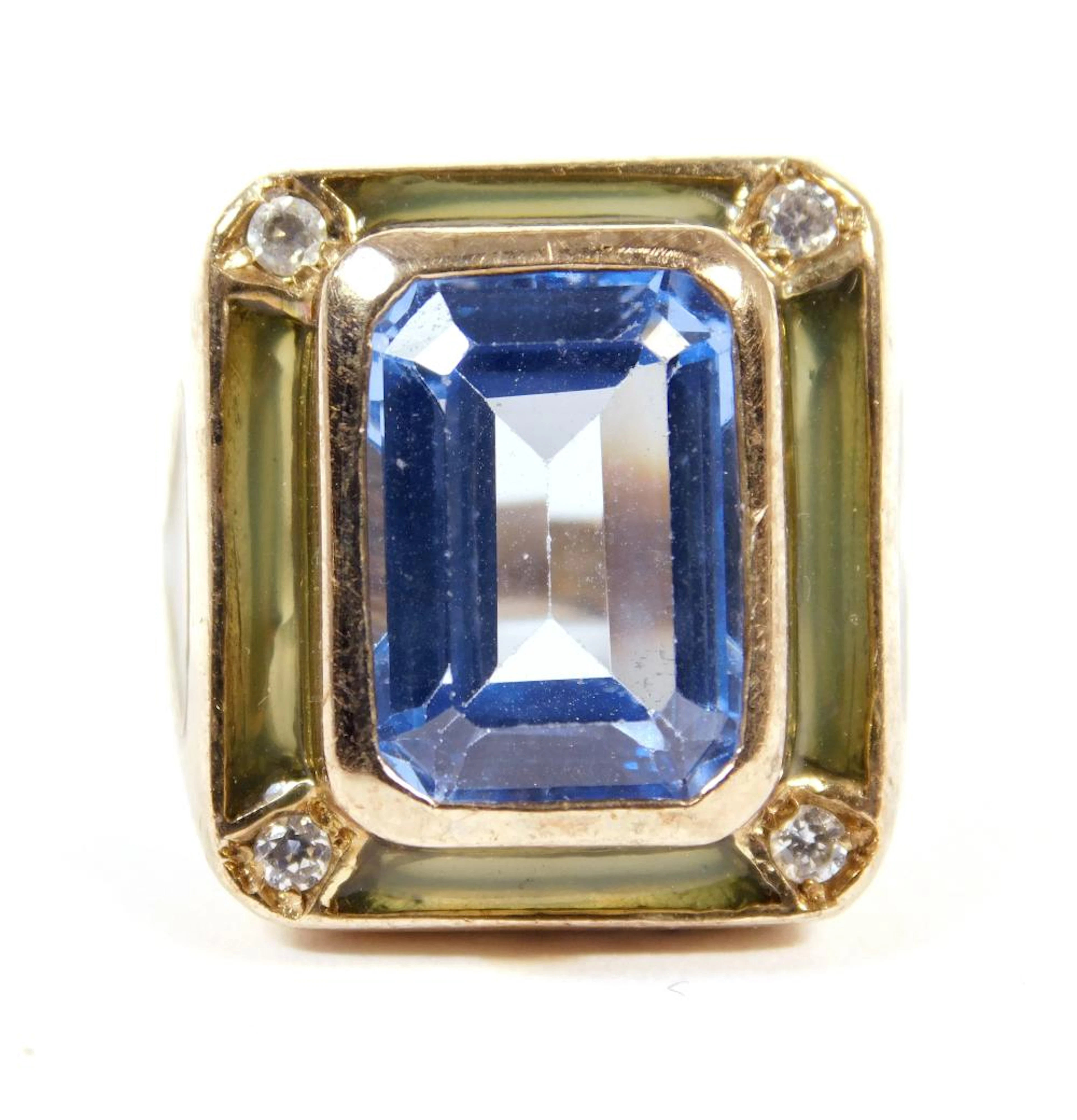 SORTIJA ANTIGUA de plata dorada con topacio azul.