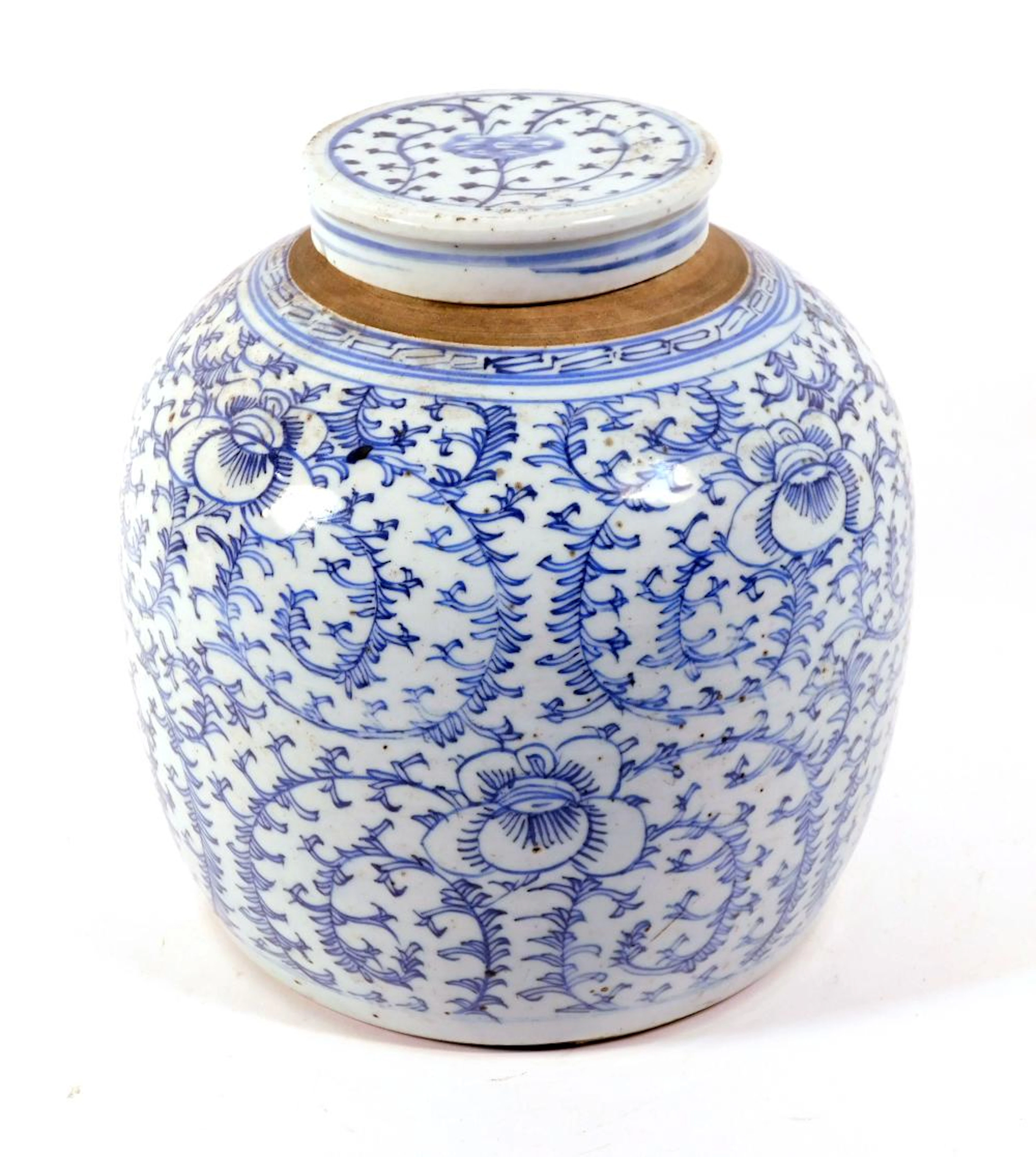 JARRÓN CHINO S.XIX en porcelana azul y blanca con...