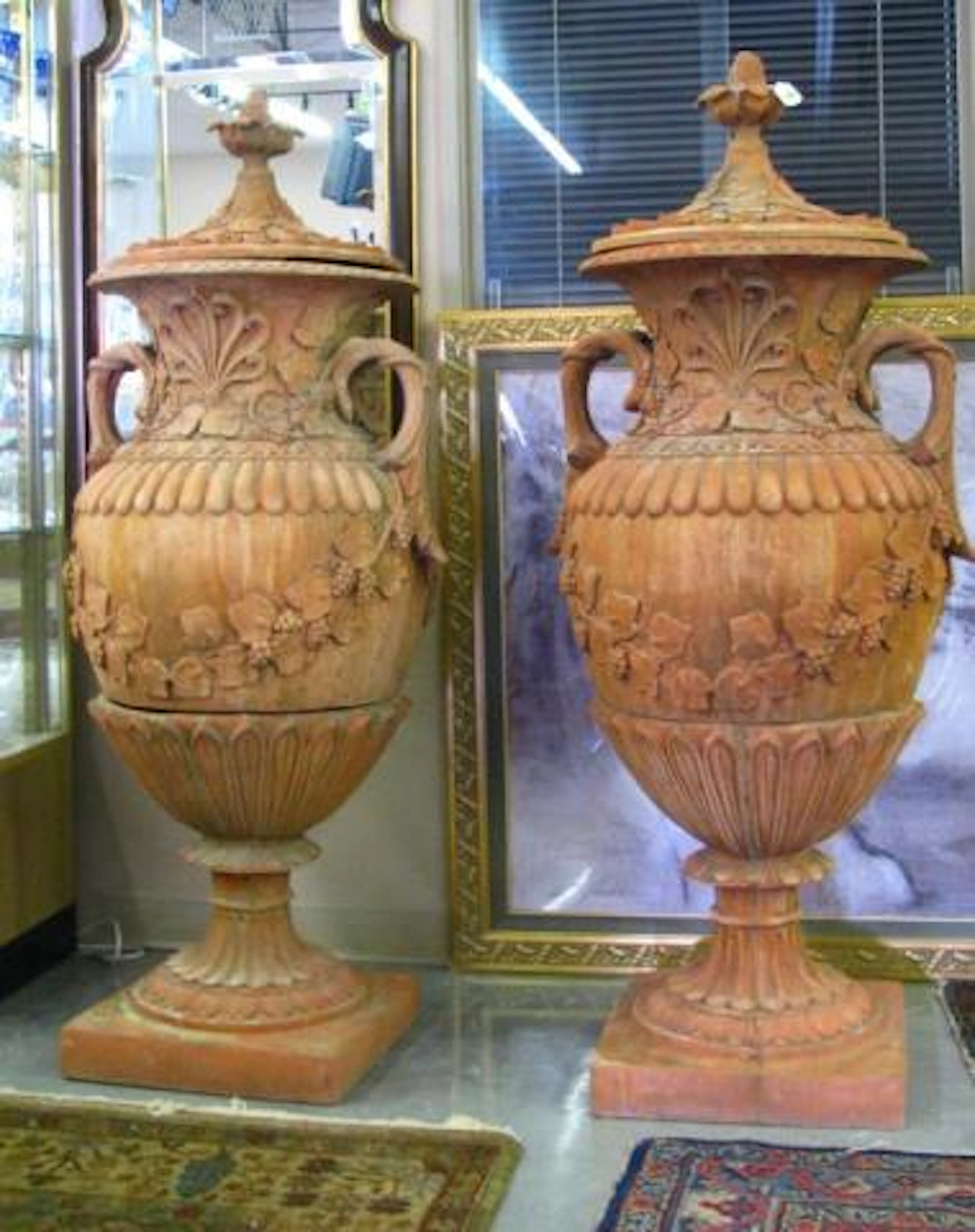 Pair of Five Foot Terracotta Garden Urns