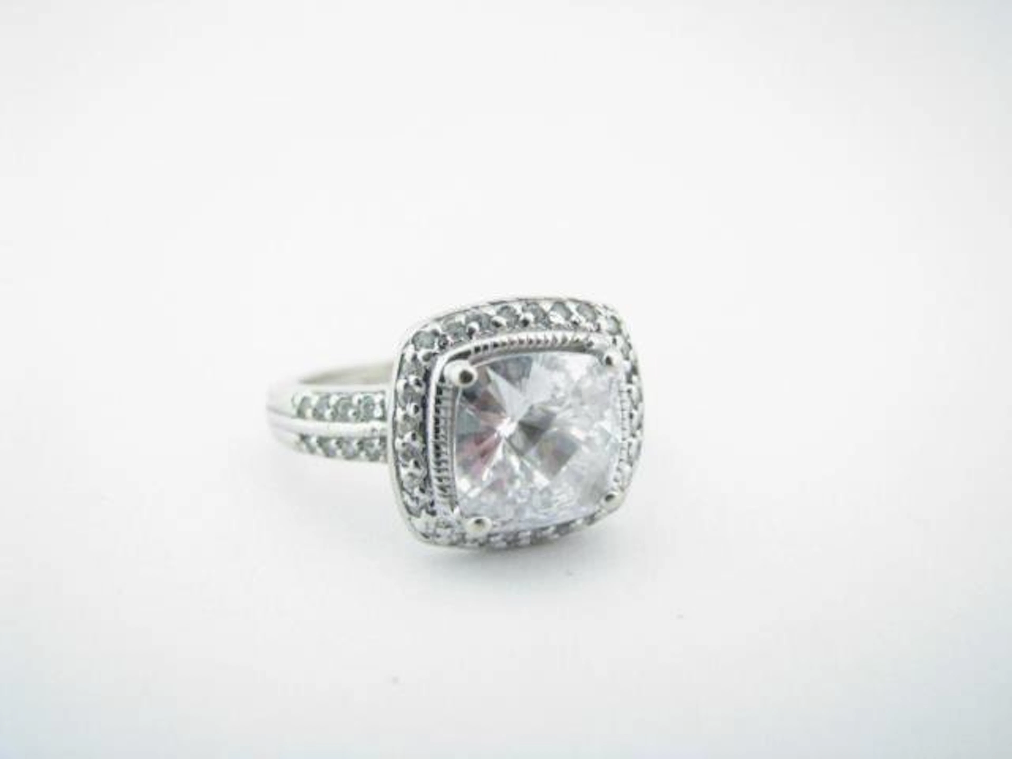 14K White Gold White Topaz, Diamond Halo Ring