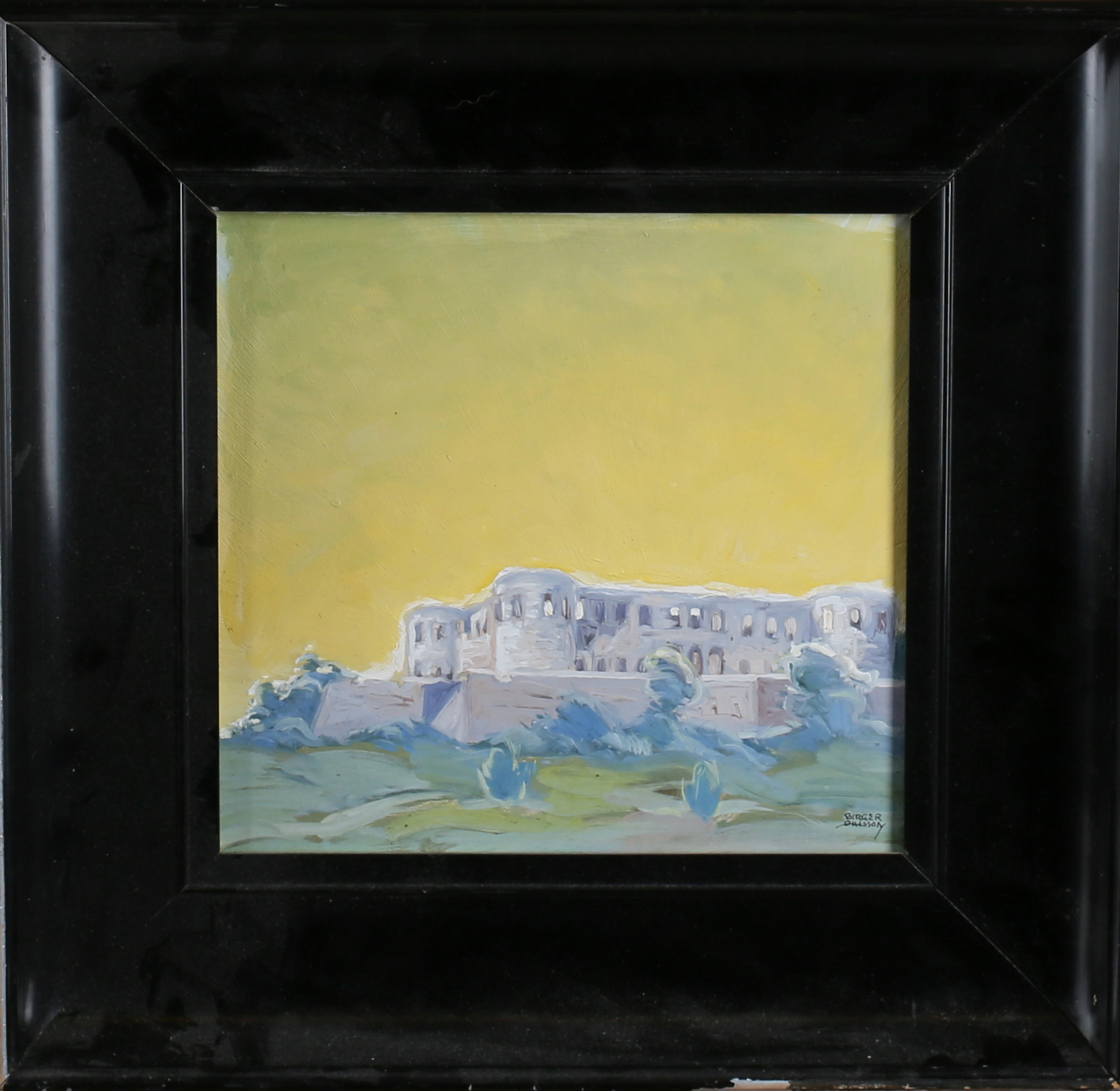 GUSTAF BIRGER OHLSSON (1894-1968). Borgholms slottsruin i gult, olja på pannå, signerad.