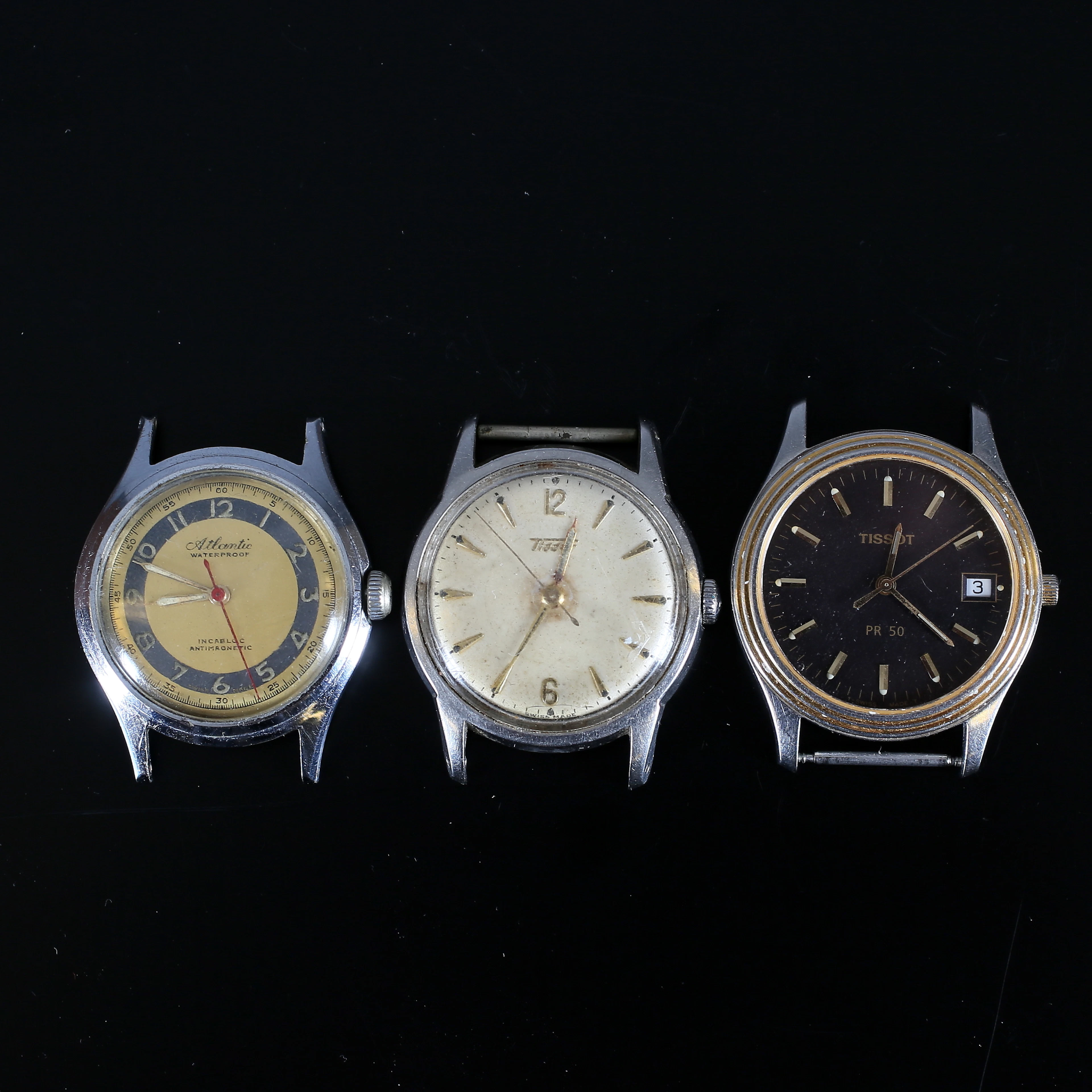 ARMBANDSUR, 3 st, Tissot samt Atlantic/Beleco, 1900-talets mitt.