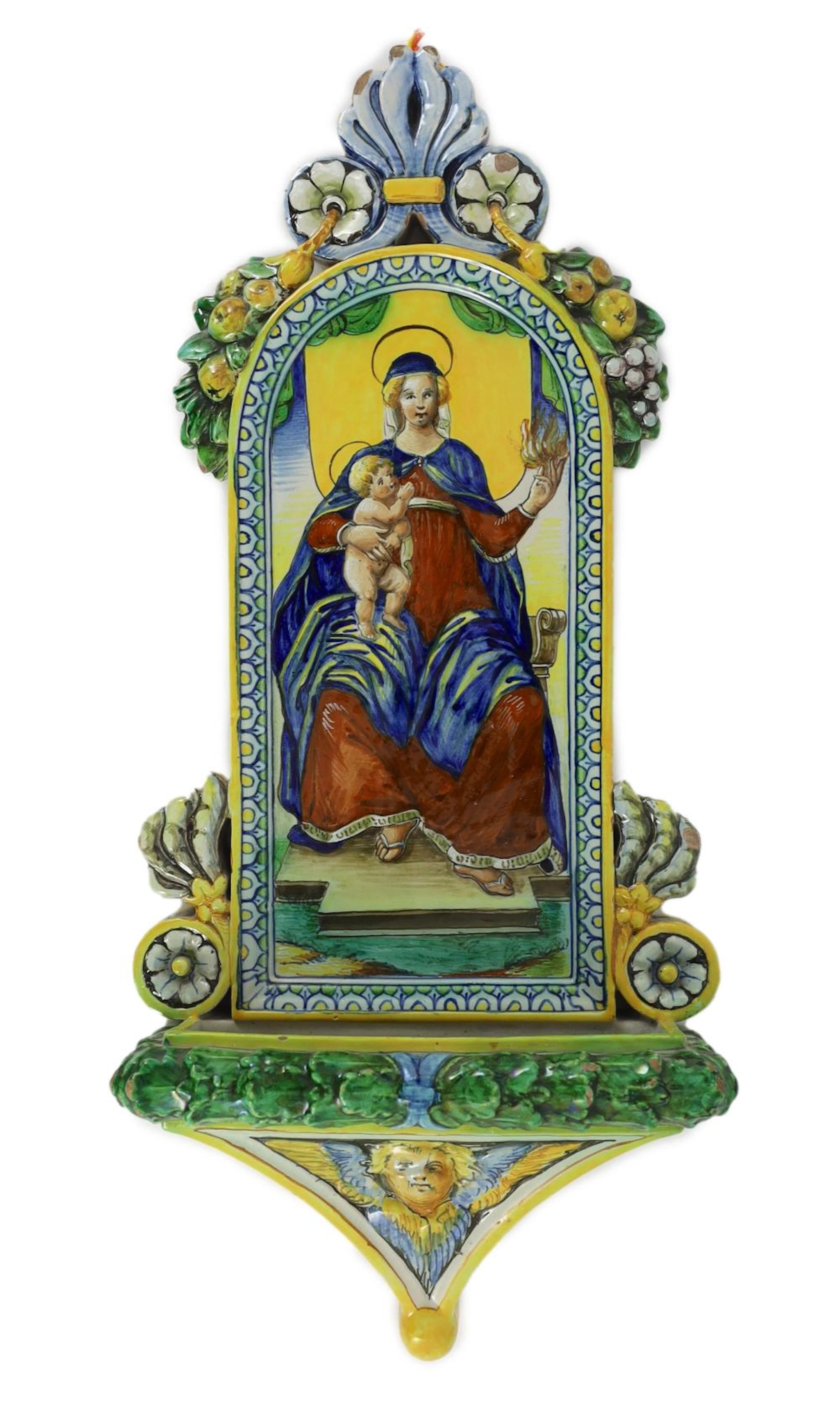A Cantagalli maiolica holy water stoop