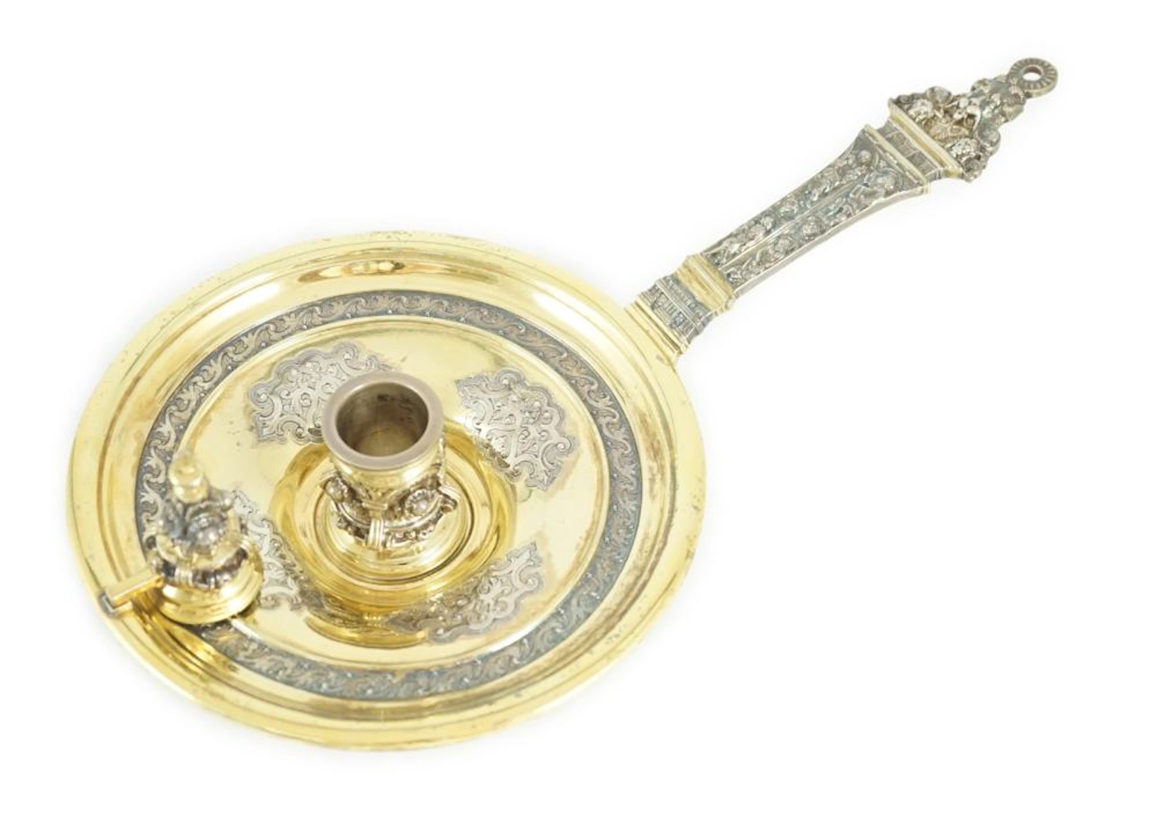A good ornate Victorian parcel gilt silver chamberstick...