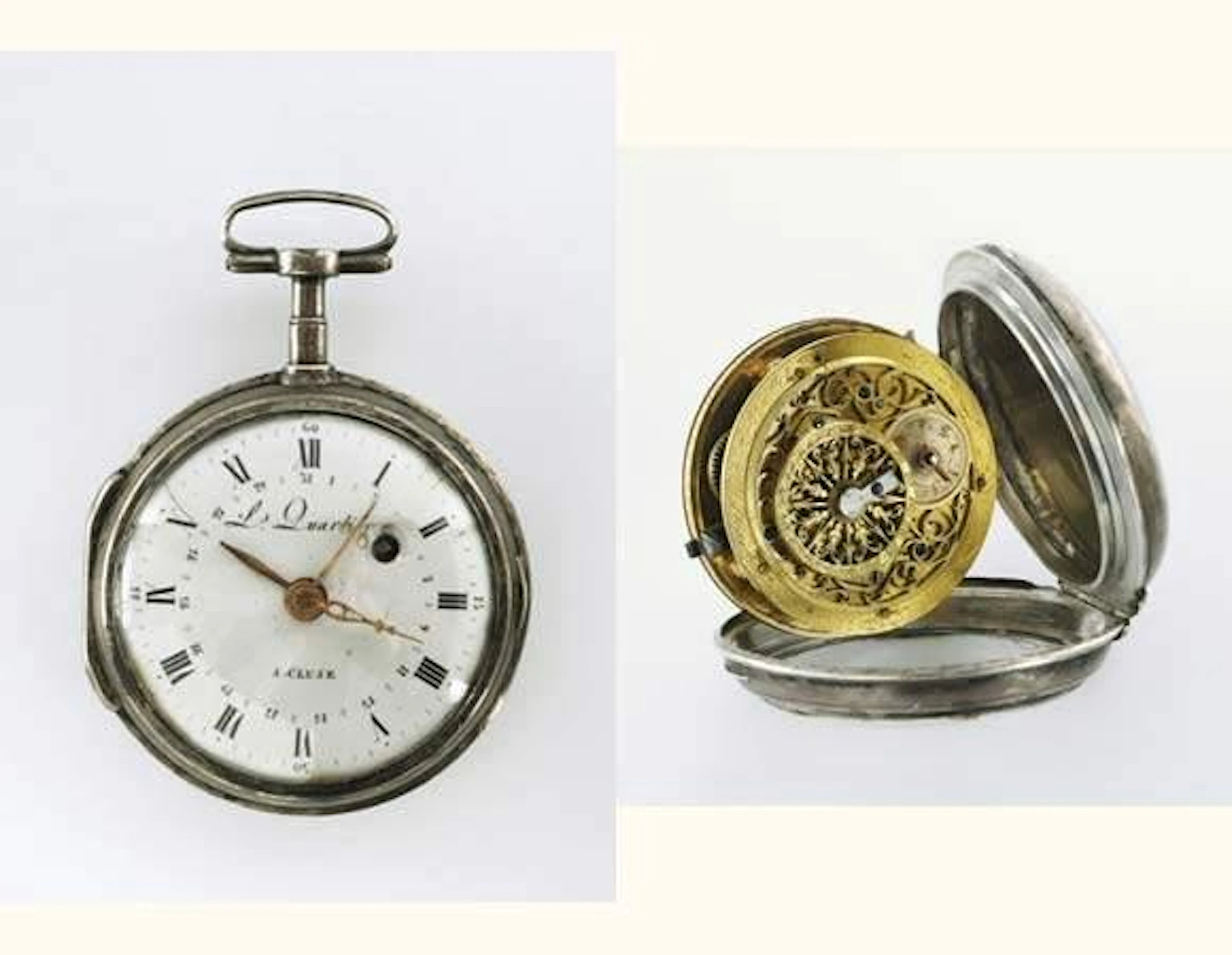 Montre dorée à coq et quantième