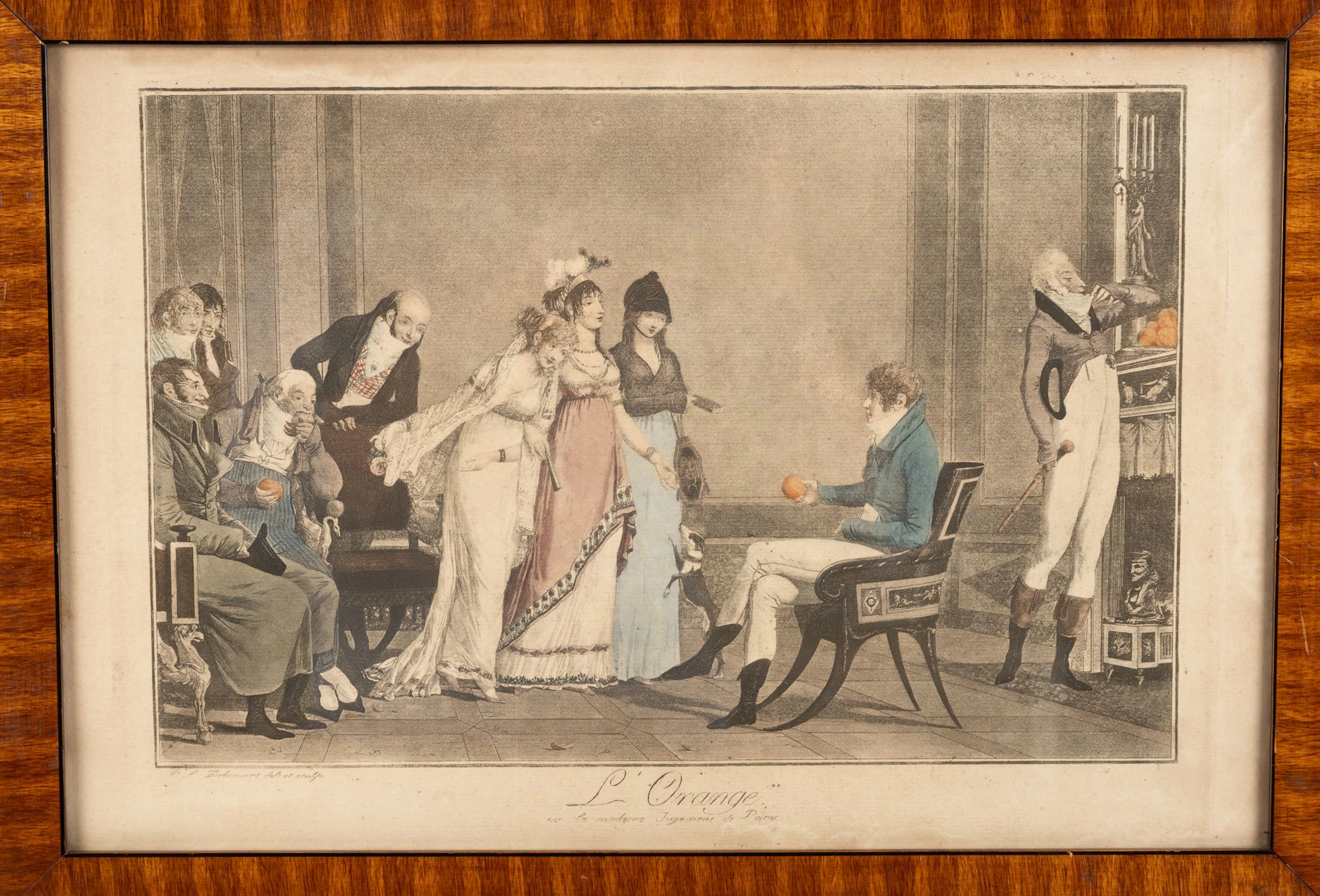 Paires de gravures colorées : "Les visites"..