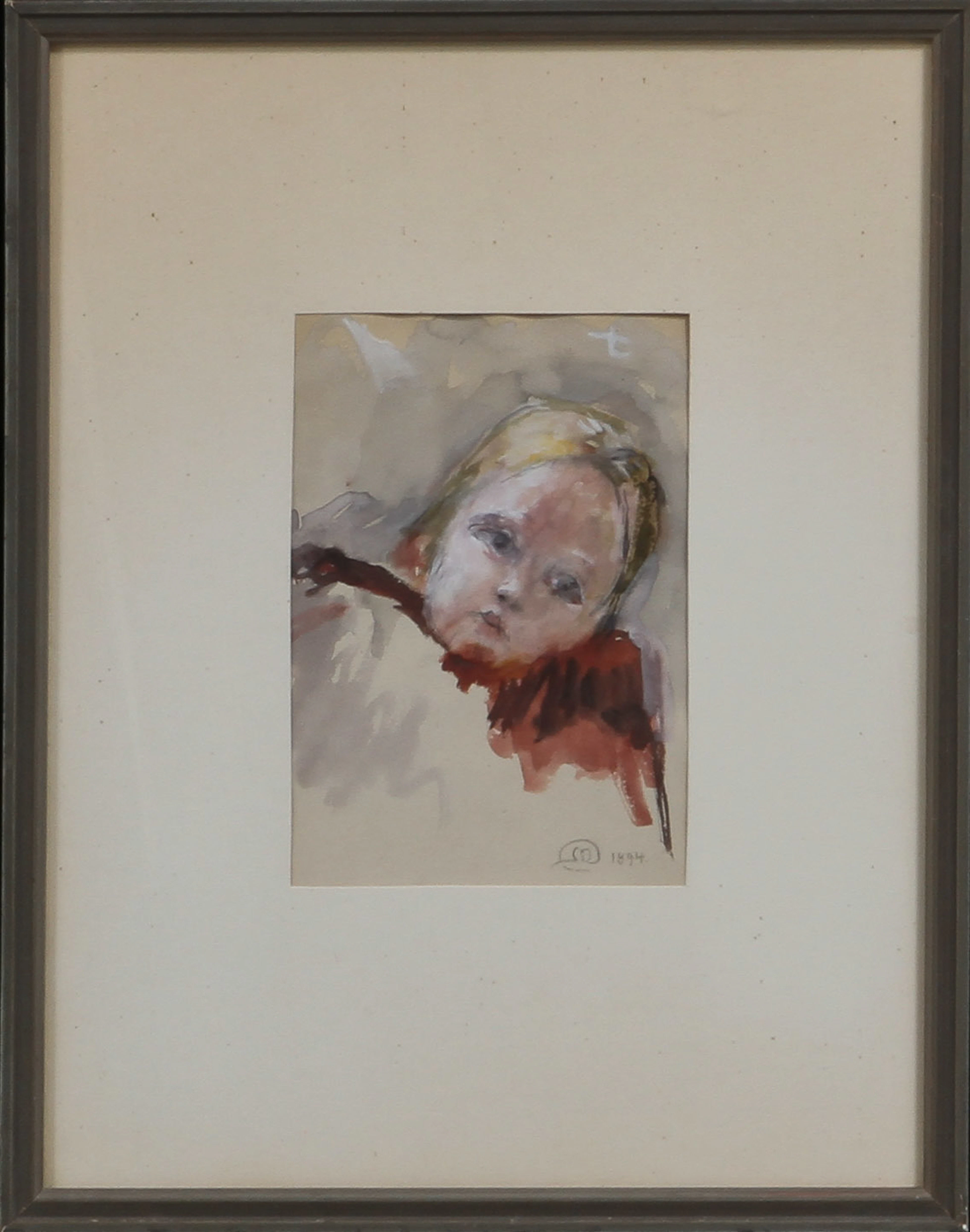 MINA CARLSON BREDBERG (1857-1943). Barnporträtt. Akvarell, monogramsignerad och daterad 1894.