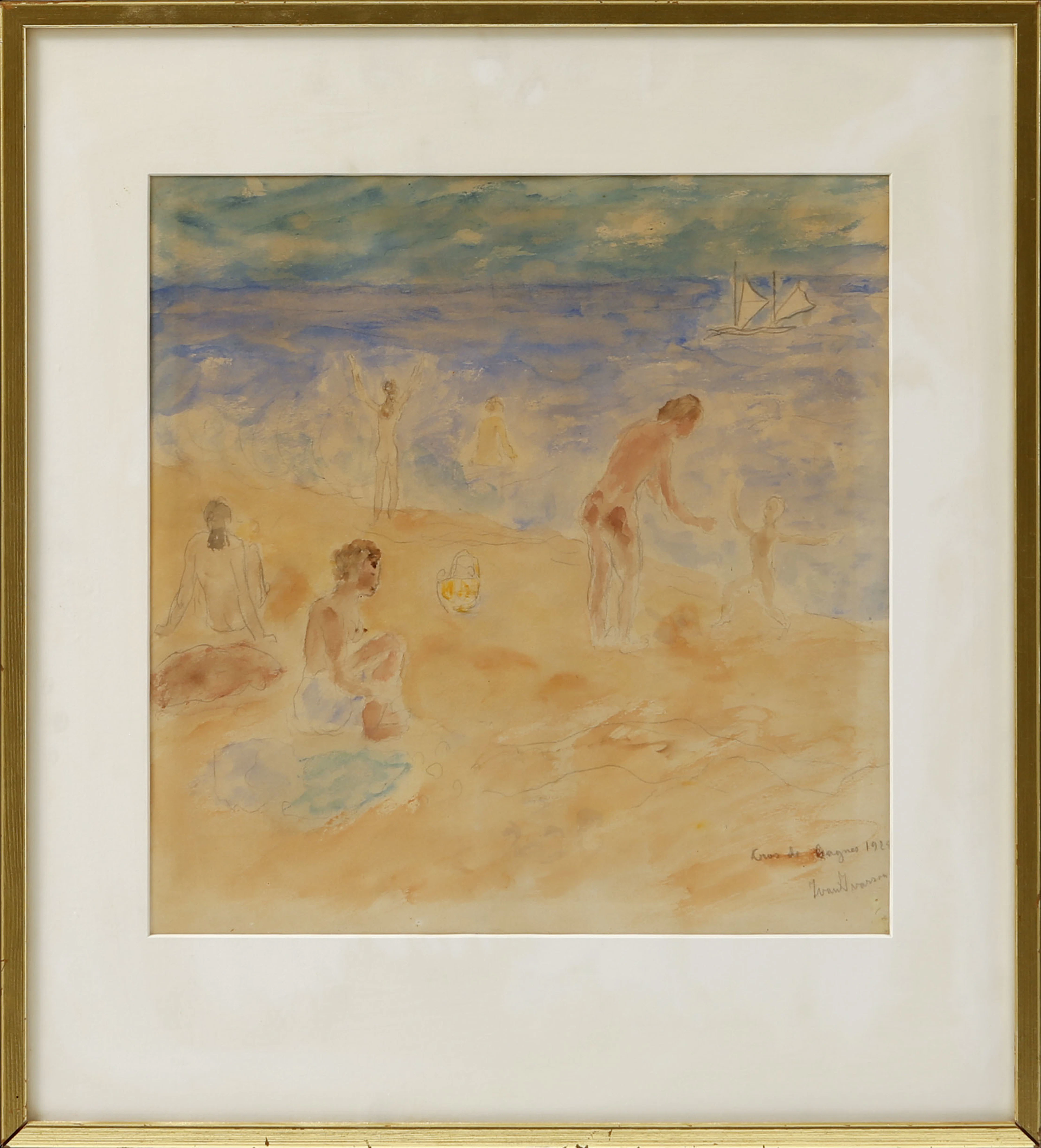 IVAN IVARSON (1900-1939). Badande, Cros de Cagnes 1928. Akvarell.