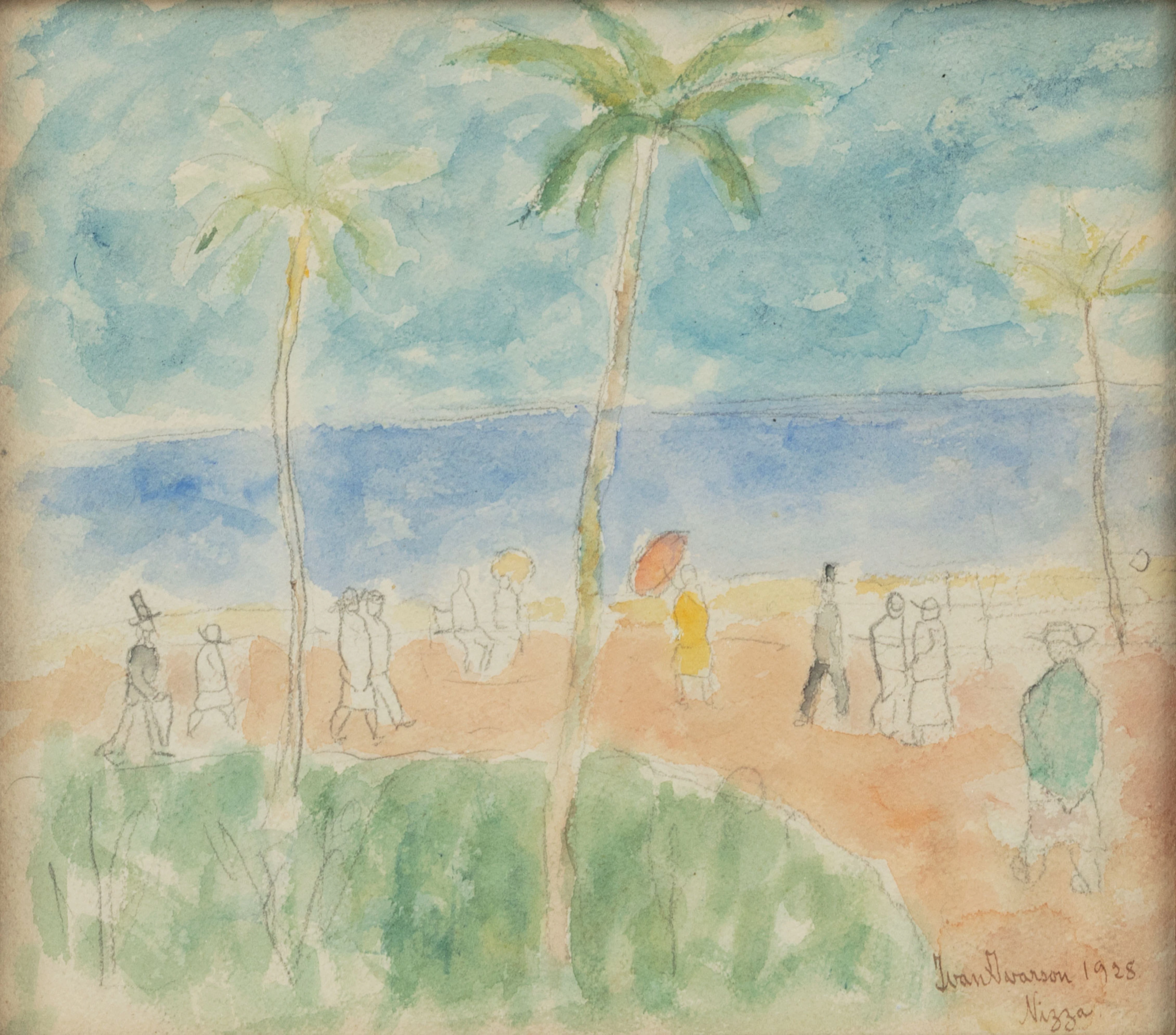 IVAN IVARSON (1900-1939). Strandmotiv från Nizza. Akvarell.