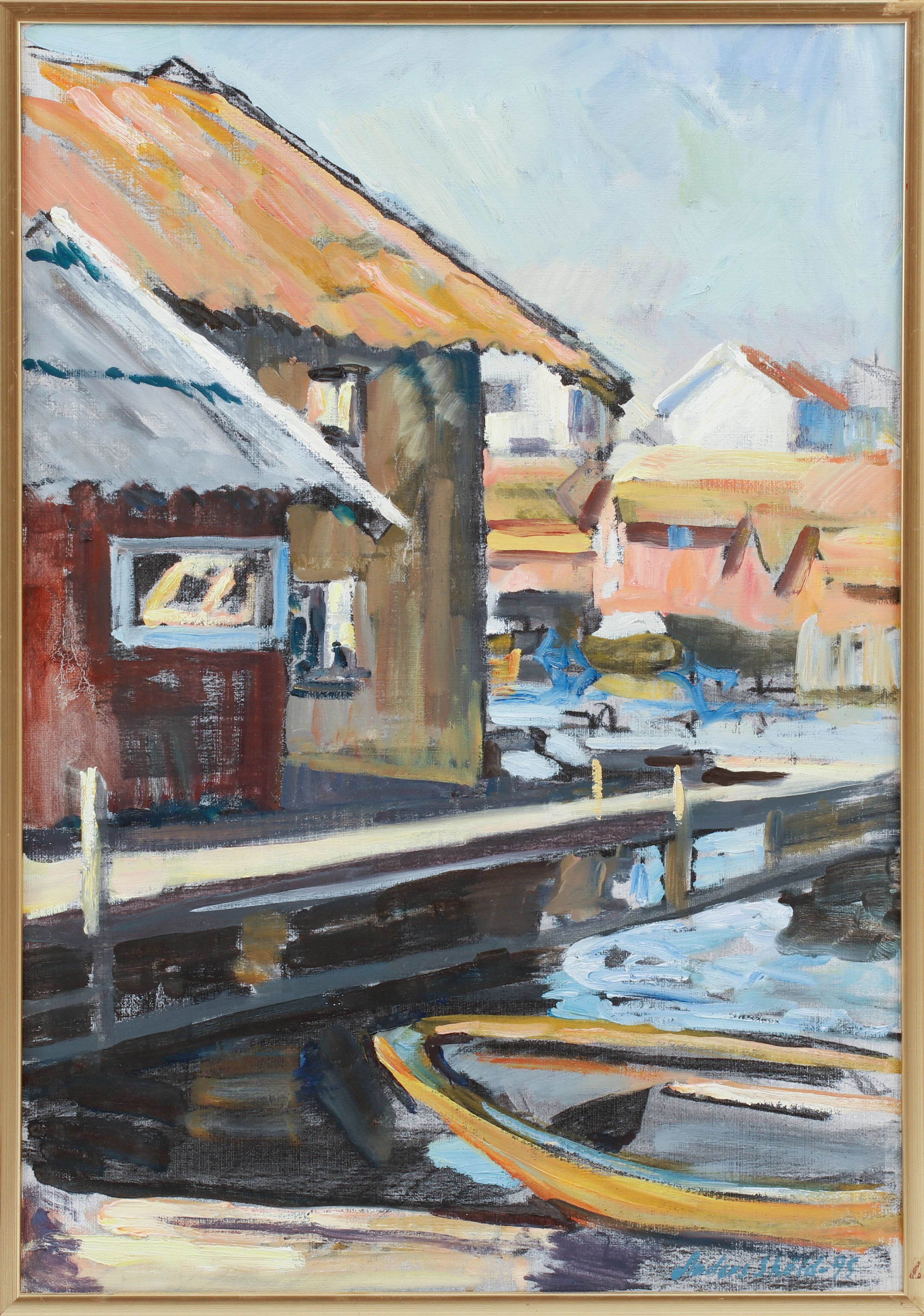 ANDERS SKÖLD. Sjöbodar, olja på duk, signerad.