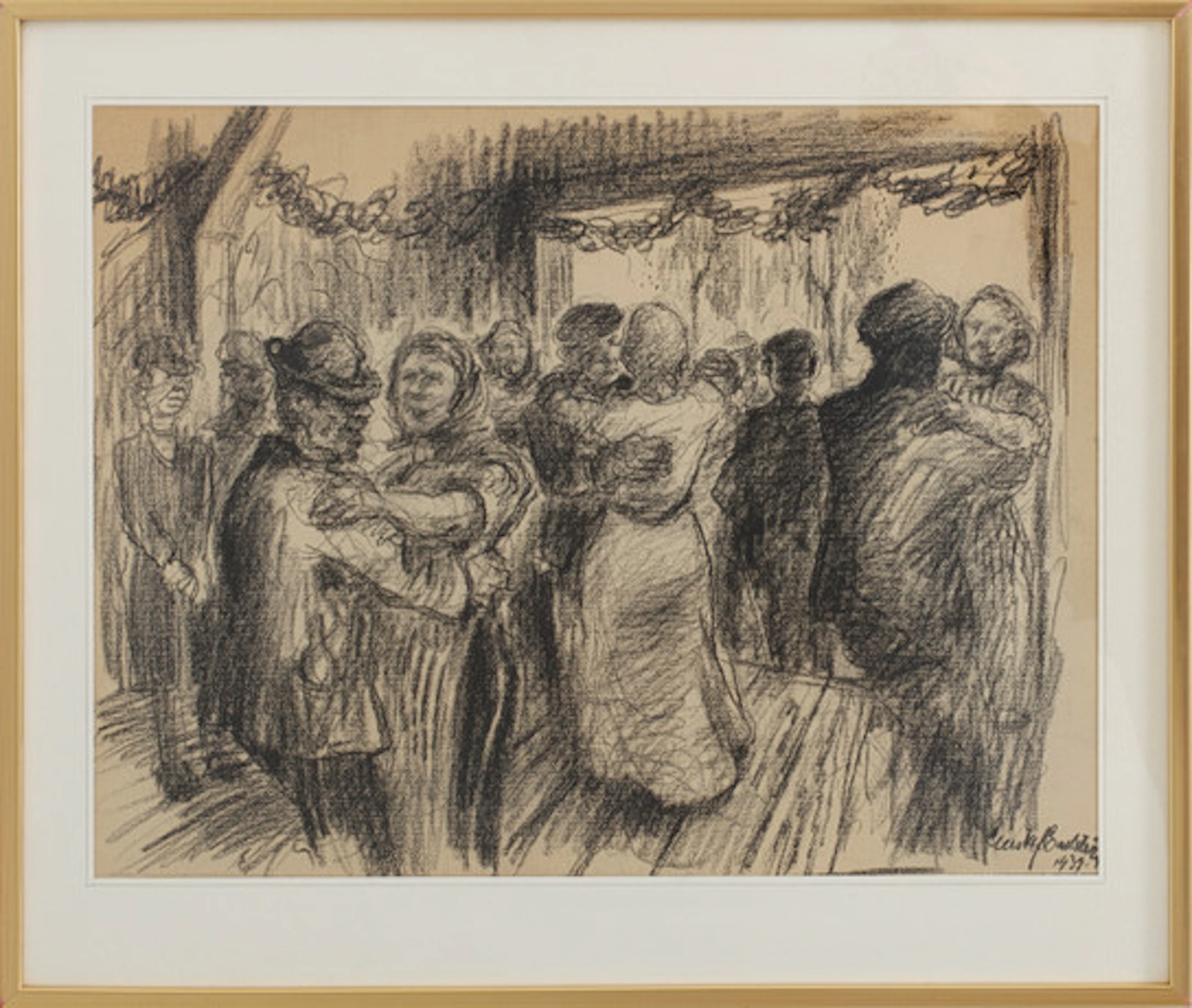 GUSTAF CARLSTRÖM. "Logdans", krita, signer…