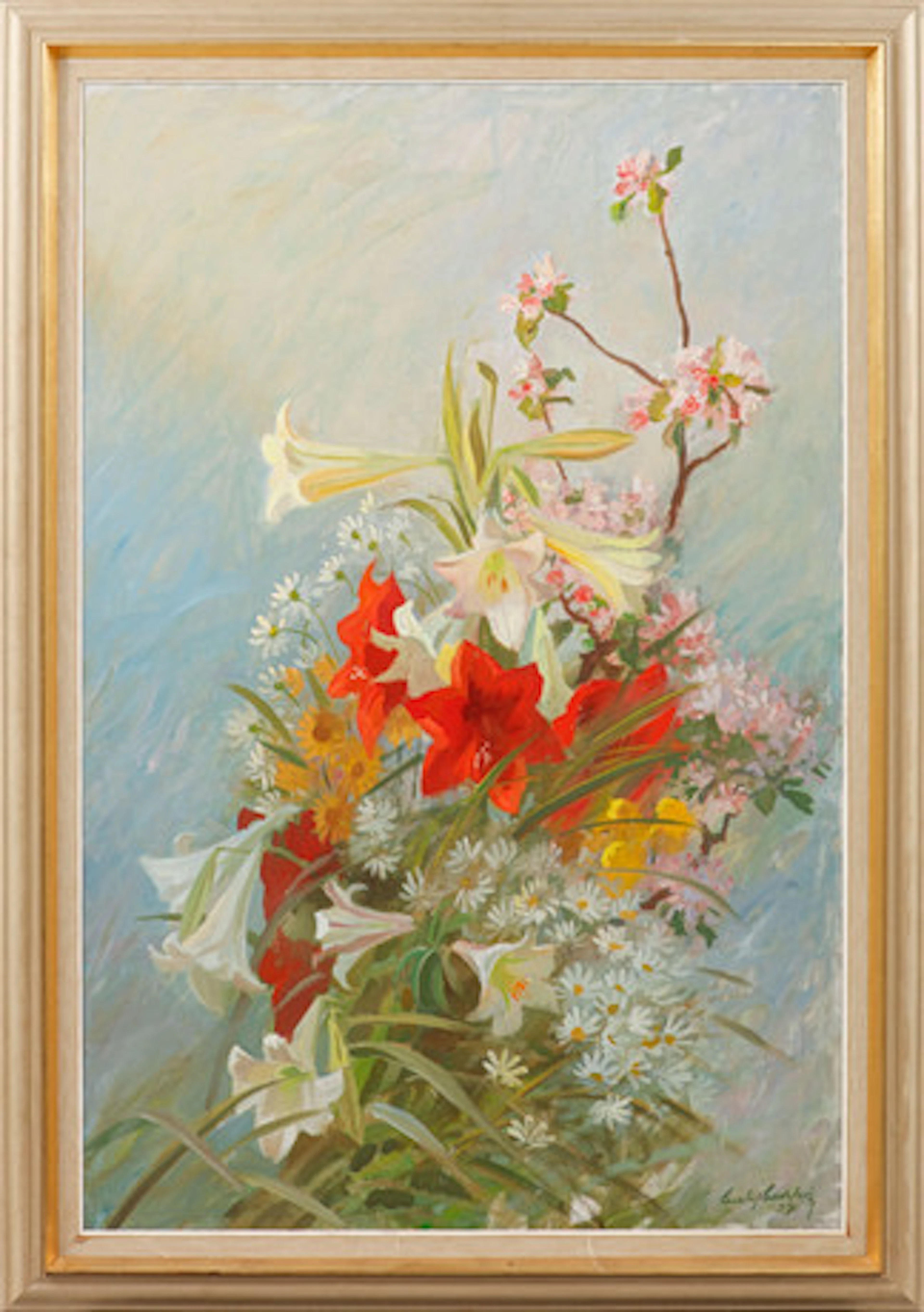 GUSTAF CARLSTRÖM. Blomsterbukett, olja på …