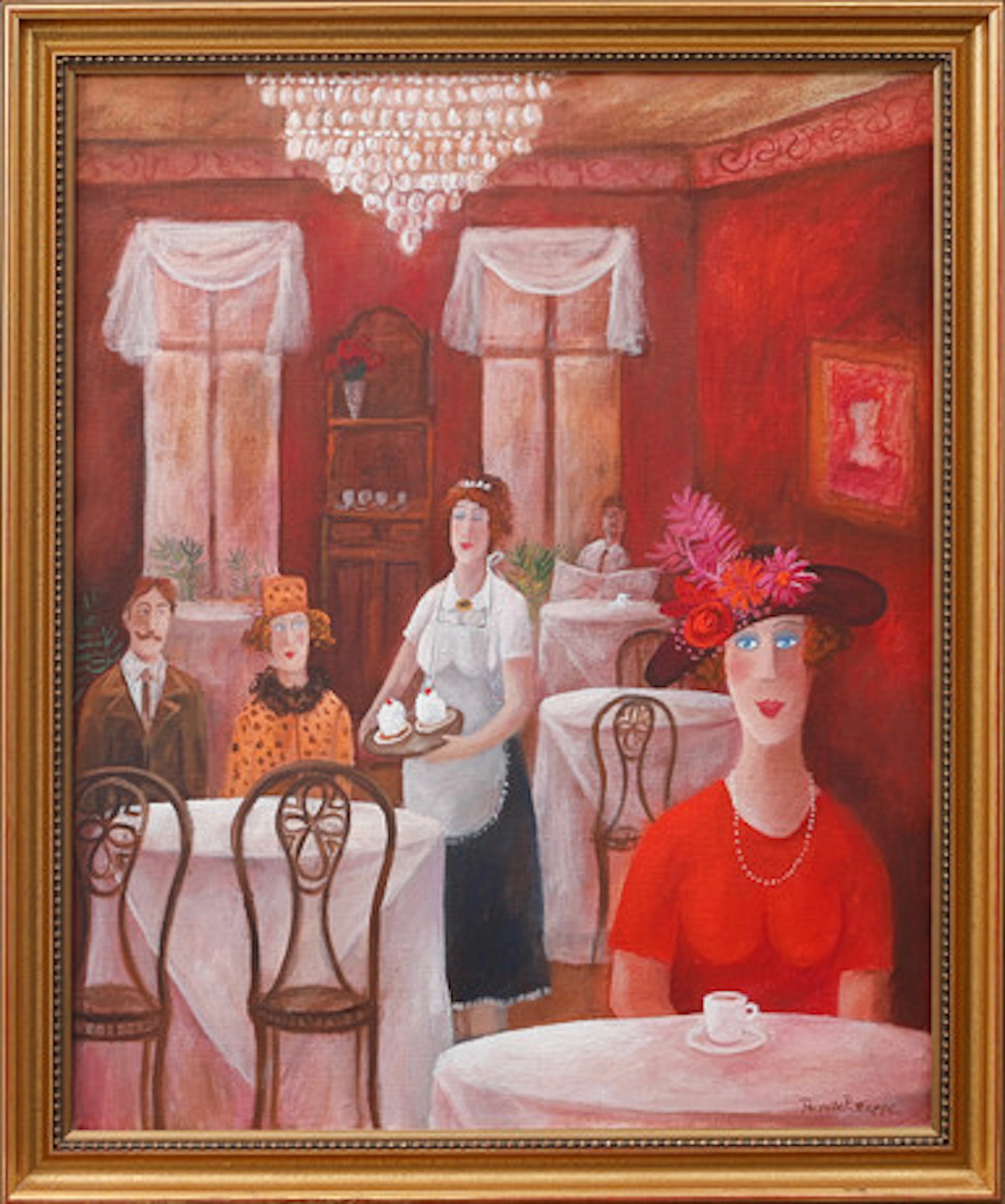 PERNILLA STAPPE. Caféinteriör, olja på duk…