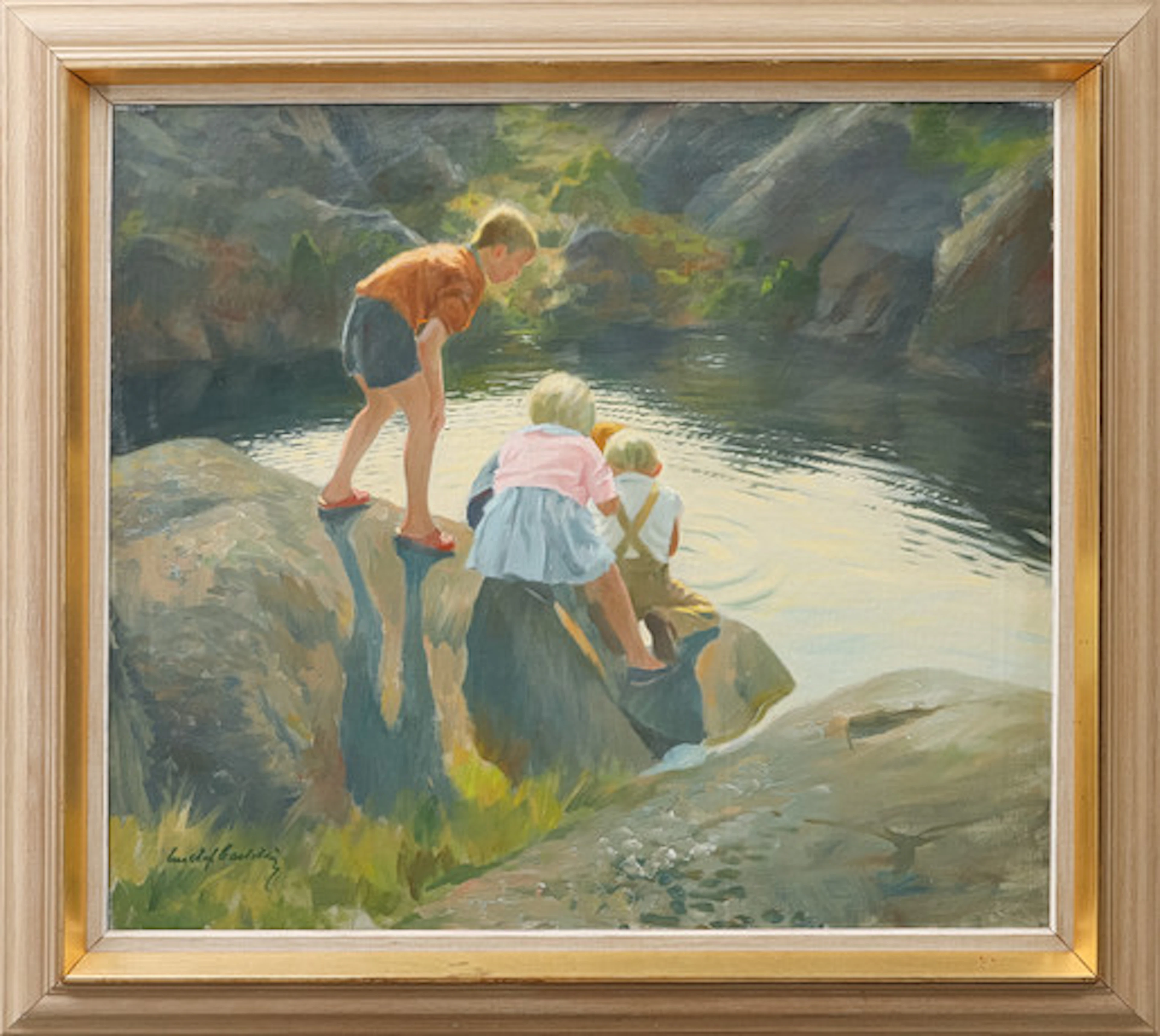 GUSTAF CARLSTRÖM. barn vid vatten, olja på…