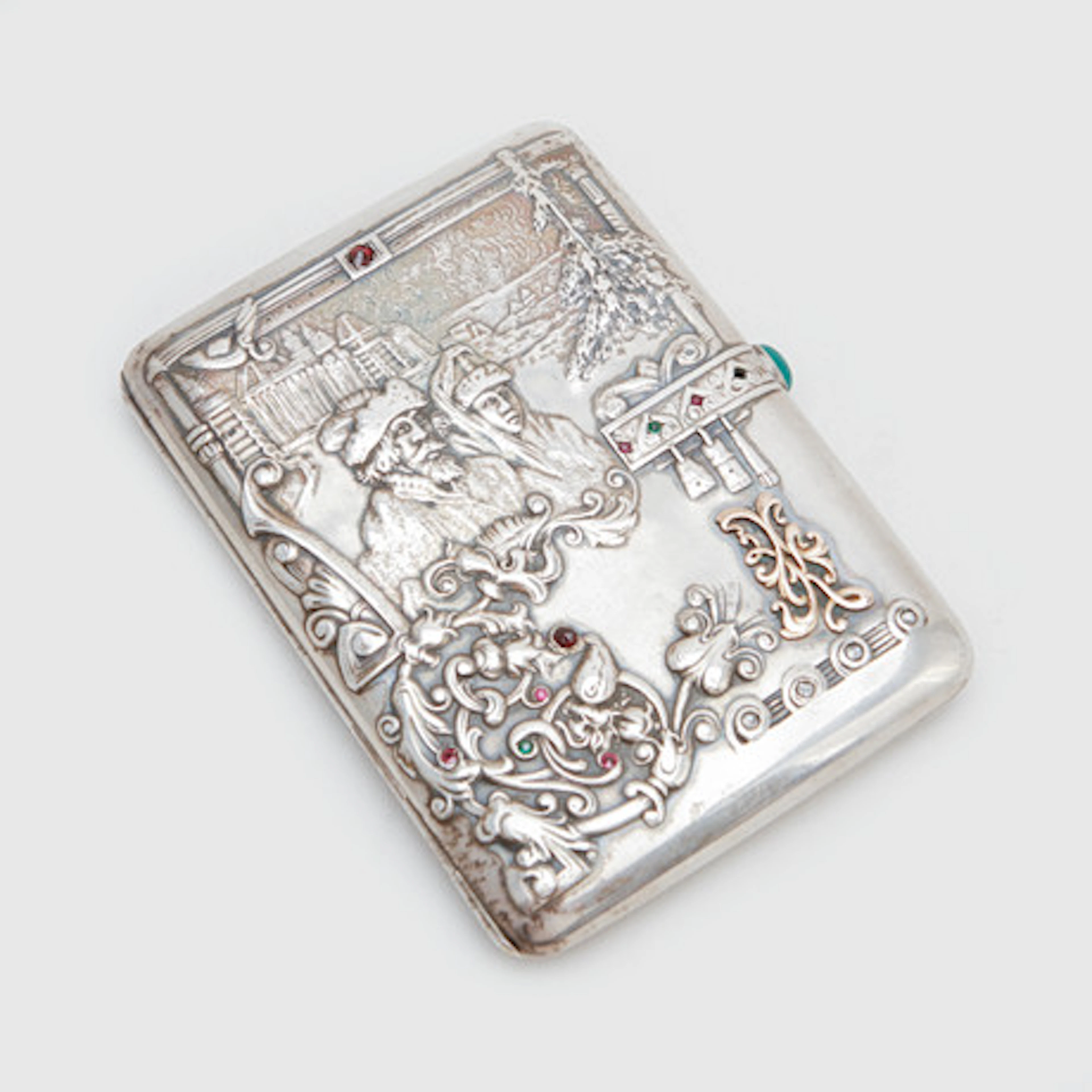 CIGARETTETUI, silver, guldmonogram, ädelst…