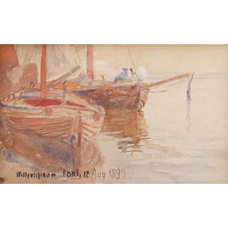 CARL WILHELMSON. Båtar i Fiskebäckskil. Akvarell. Utförd i augusti 1892.