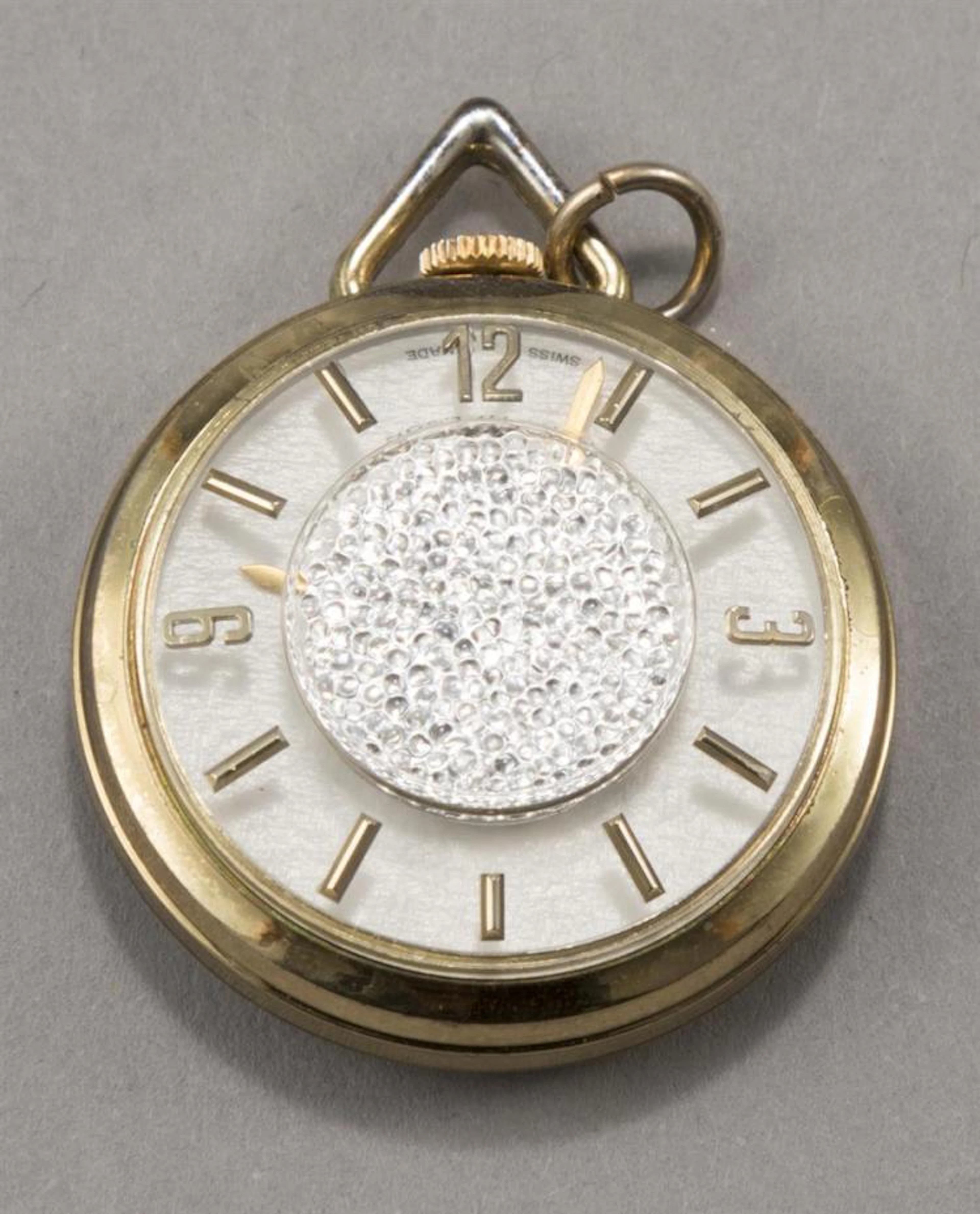 Pendant watch, Lady Nelson on dial, jewel Swiss movement, base metal gold painted