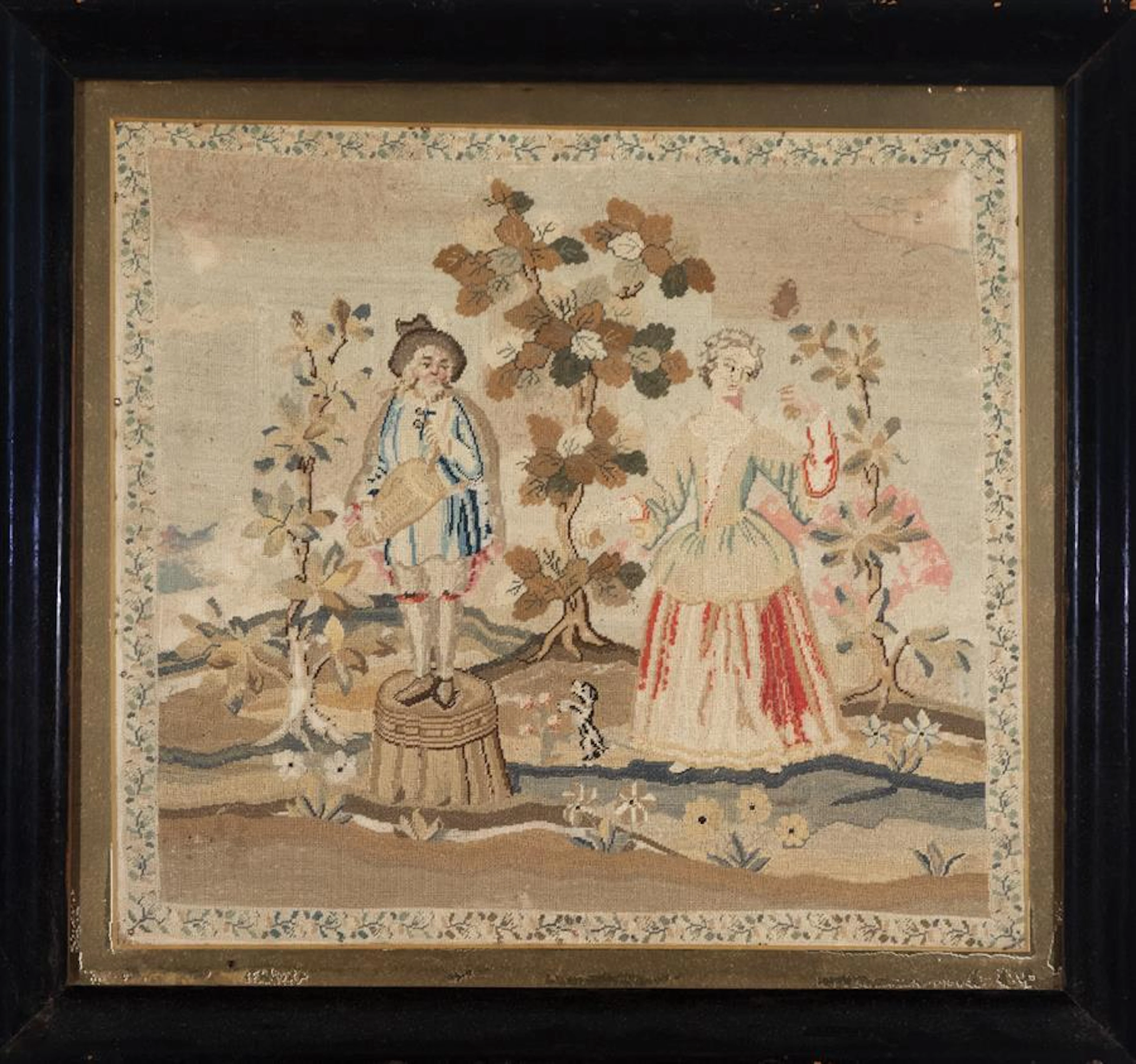 French Petit Point Needlework Tapestry Picture Dated 1842