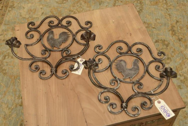 Country French style wrought iron rooster sconces