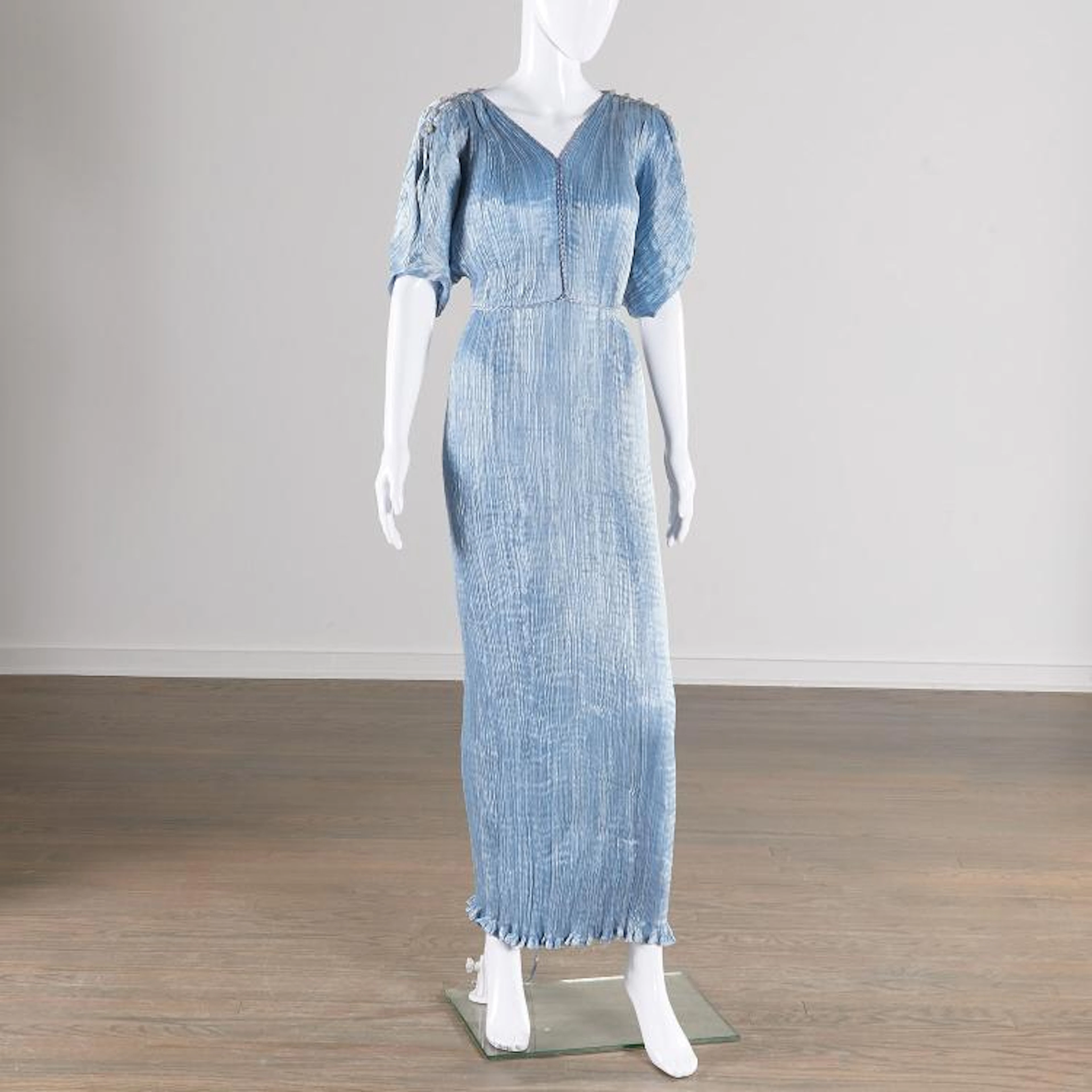 Mariano Fortuny ice blue silk Delphos gown