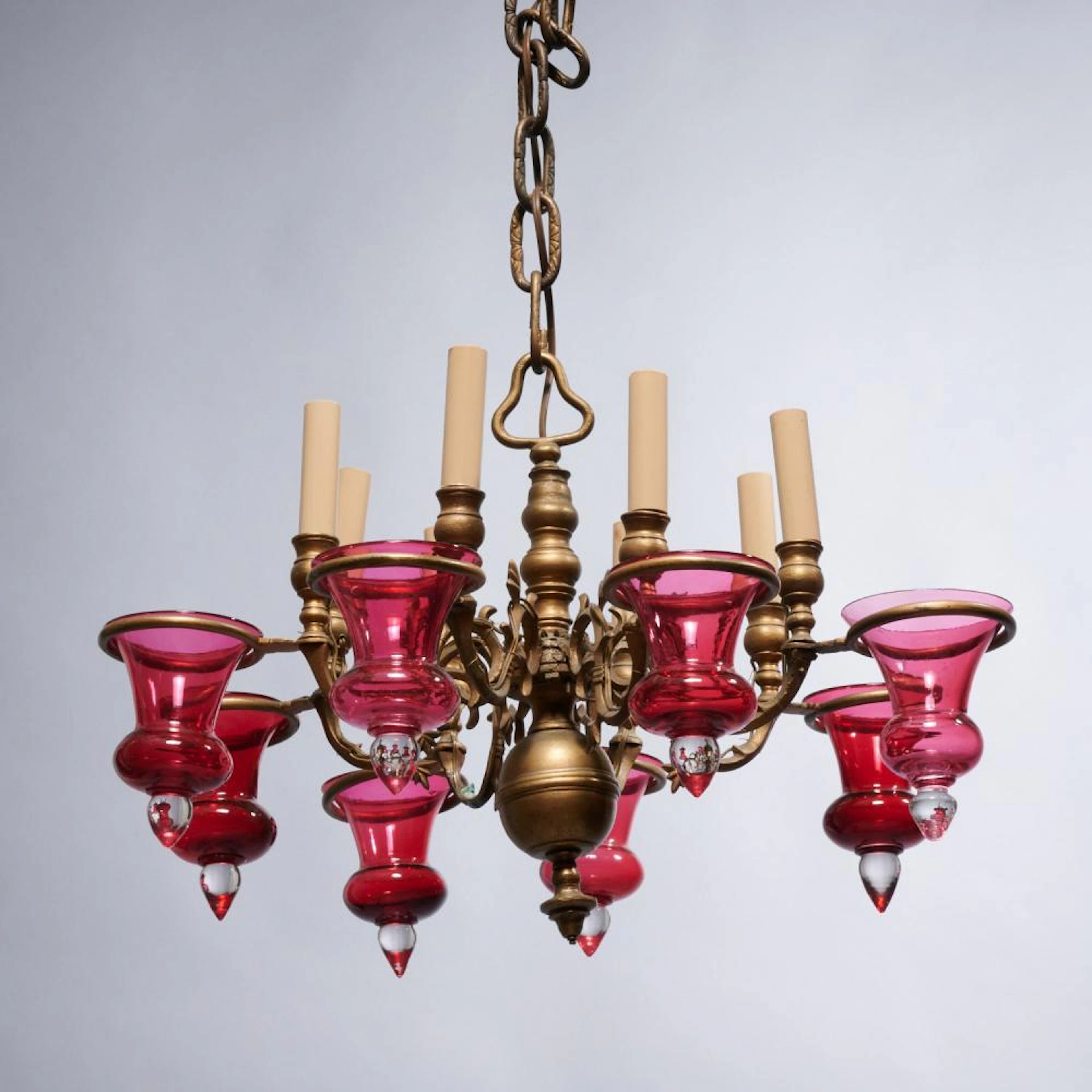 Dutch Baroque style brass, glass chandelier