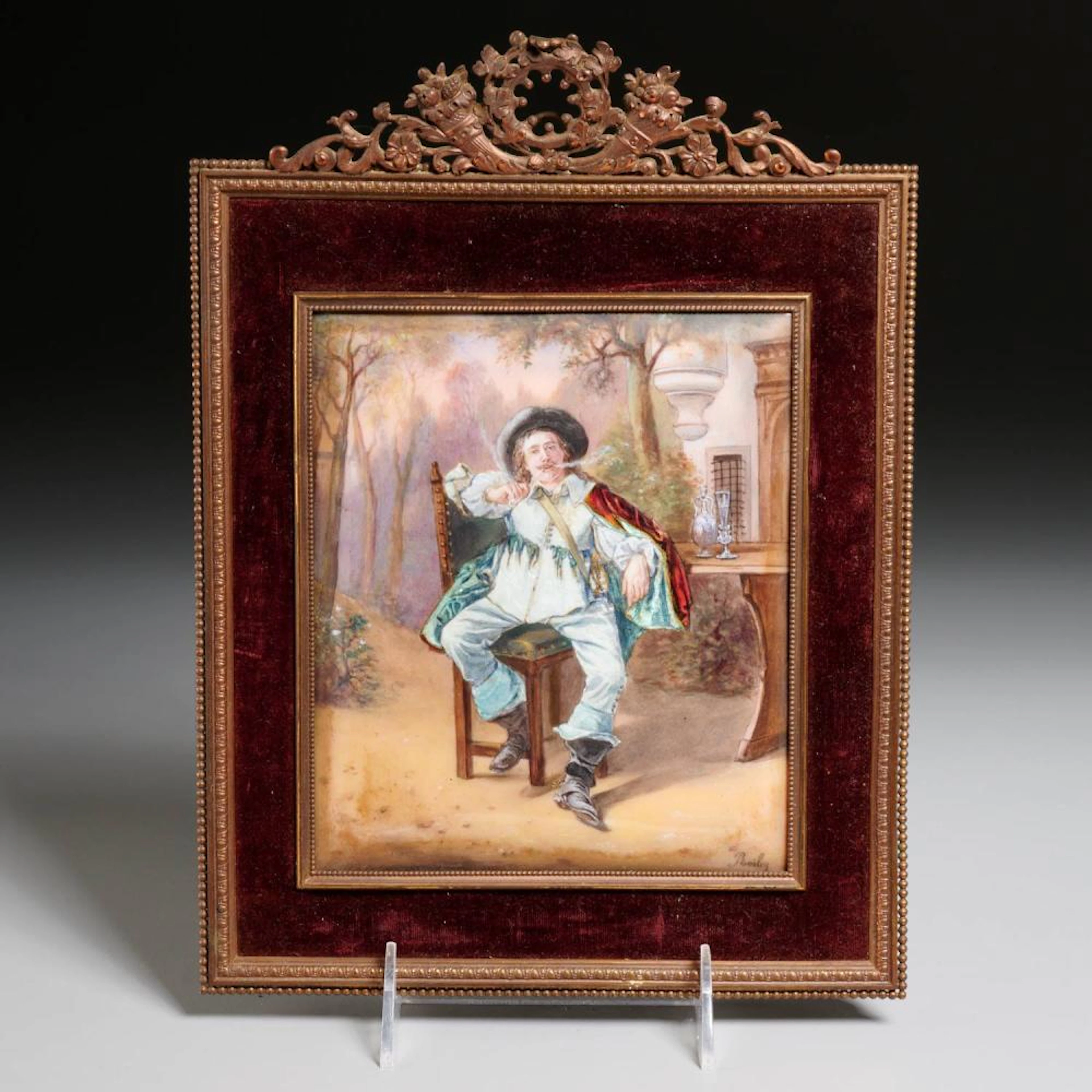 French enamel portrait plaque of a cavalier