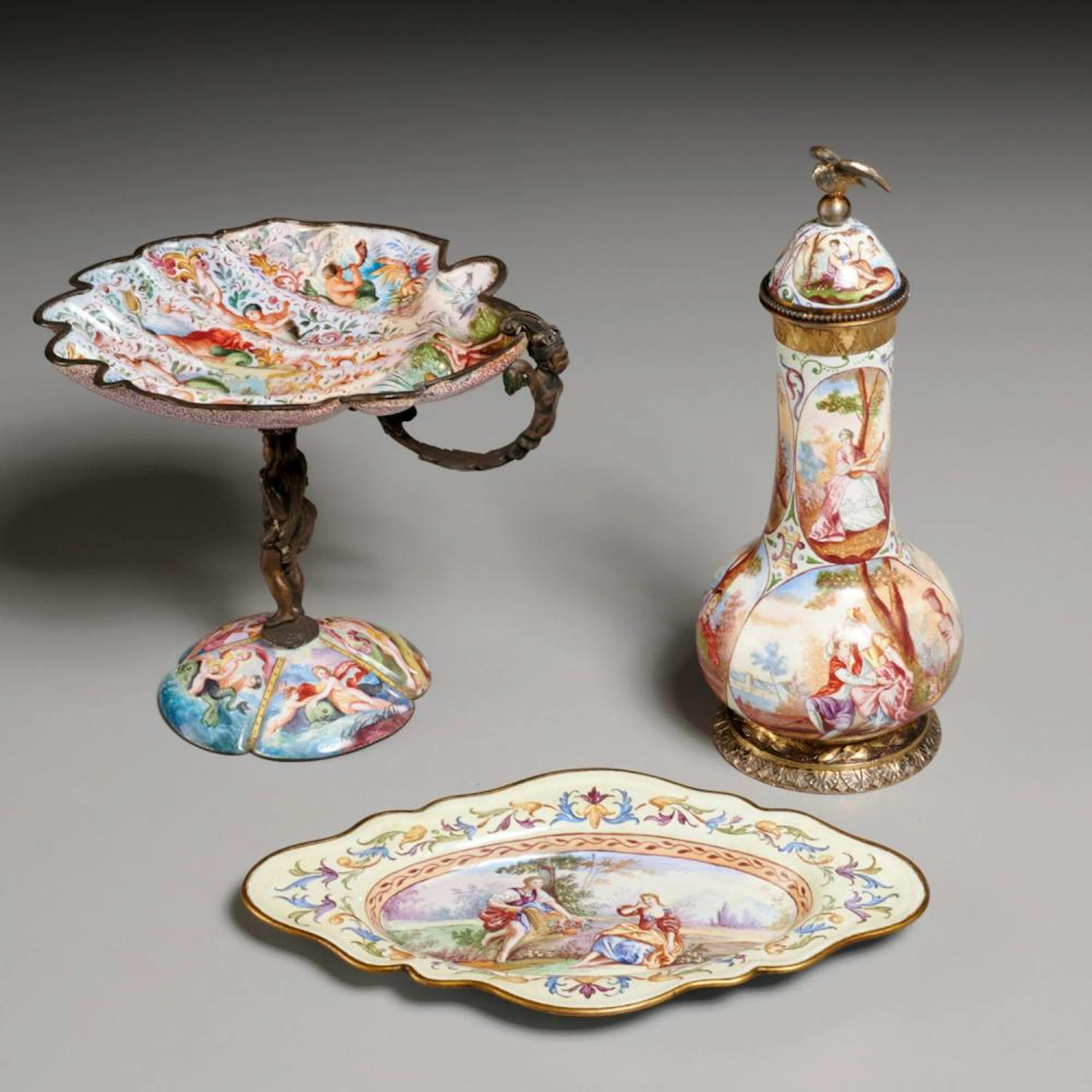 Miniature Viennese compote, bottle & pin tray