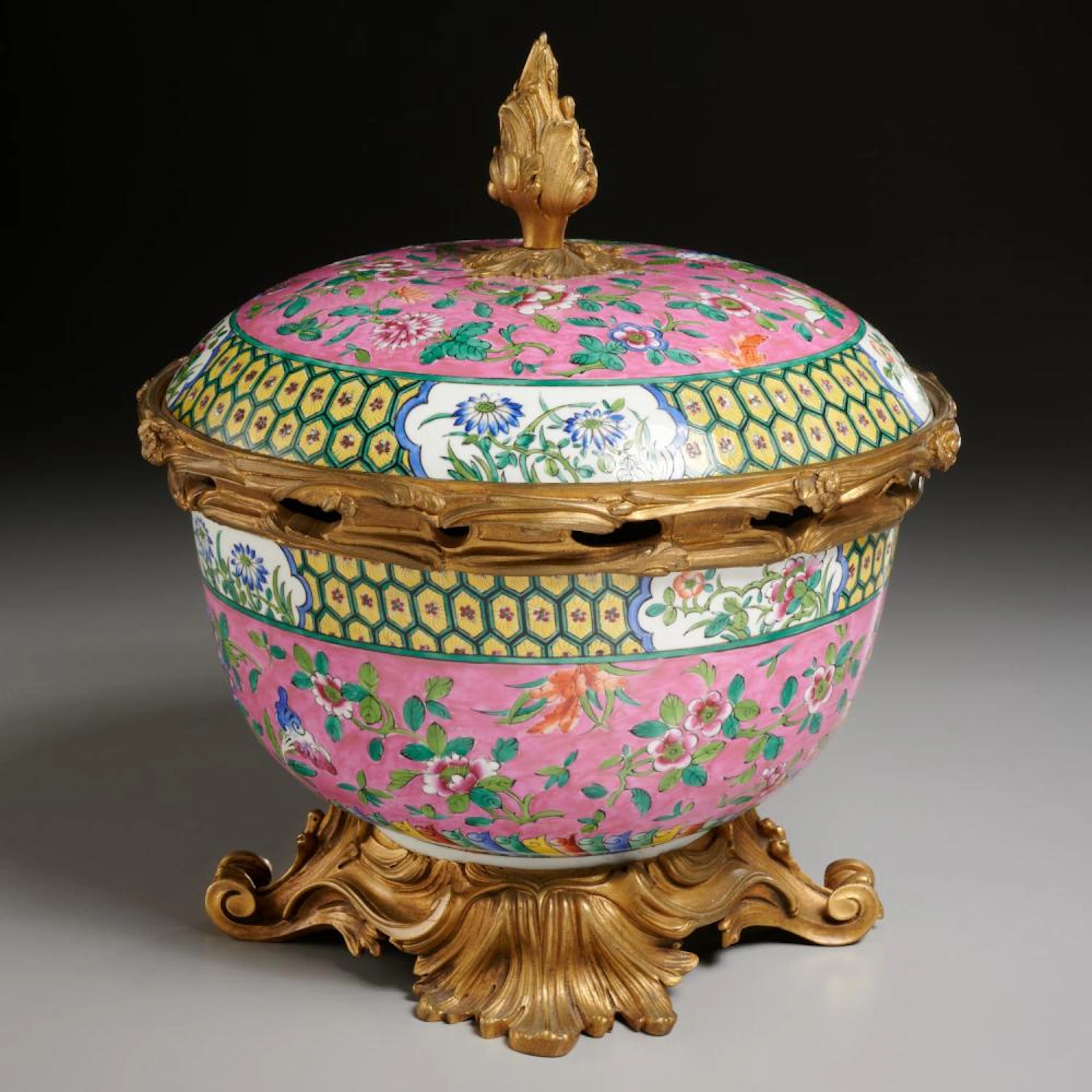 Ormolu mounted famille rose bowl by Beurdeley