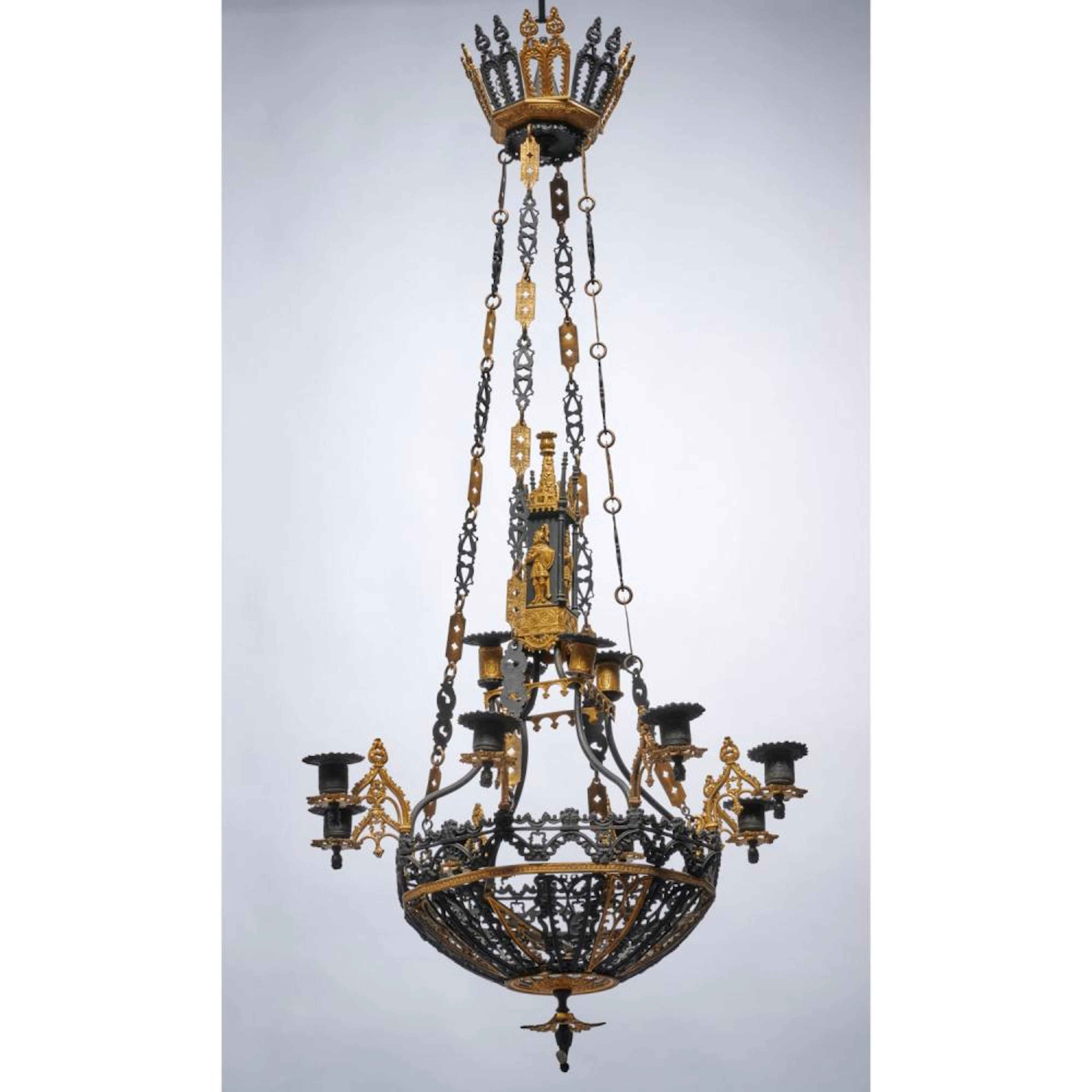 Very nice Gothic Revival parcel gilt chandelier