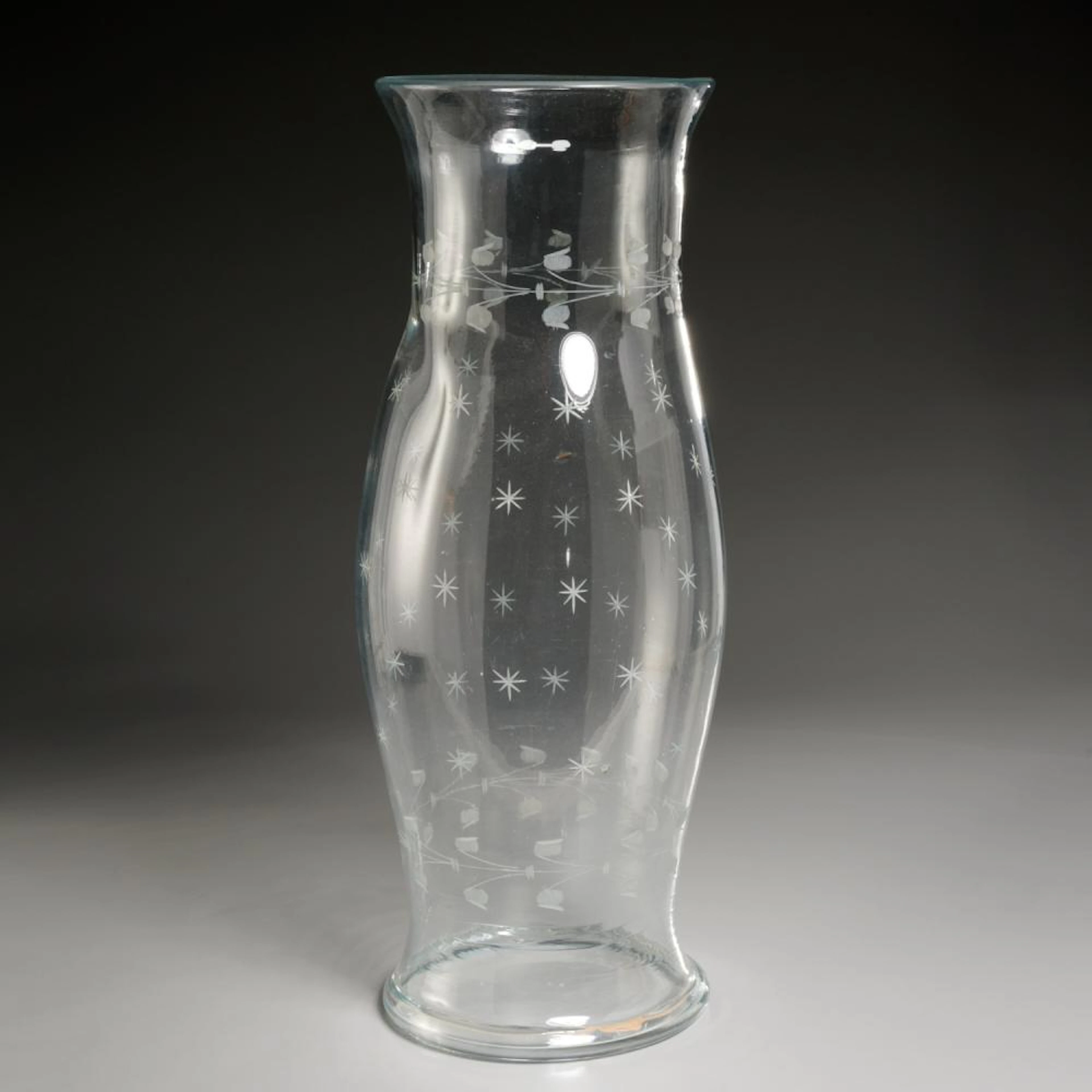 Large etched blown glass hurricane shade