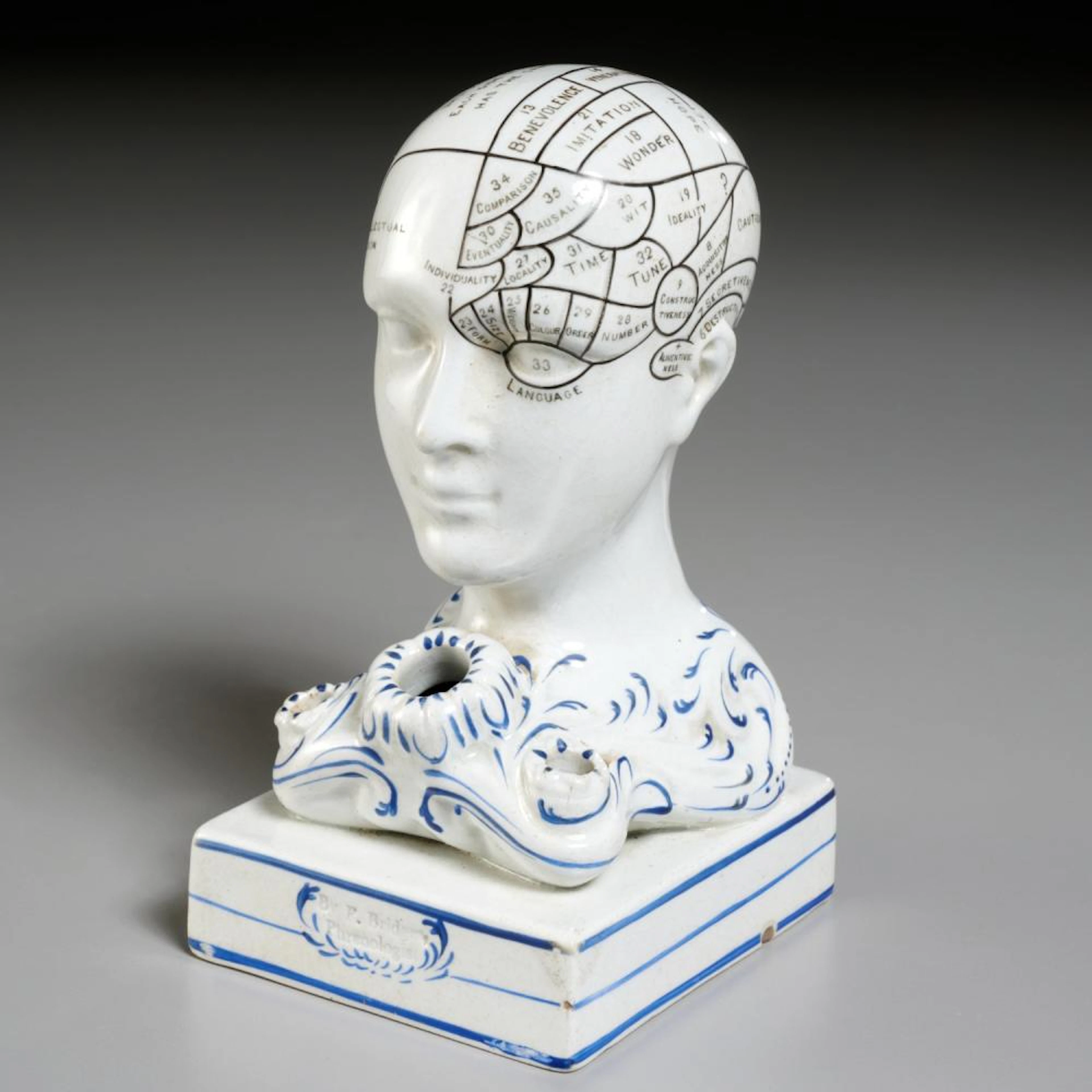 Bennington pottery phrenological head inkwell