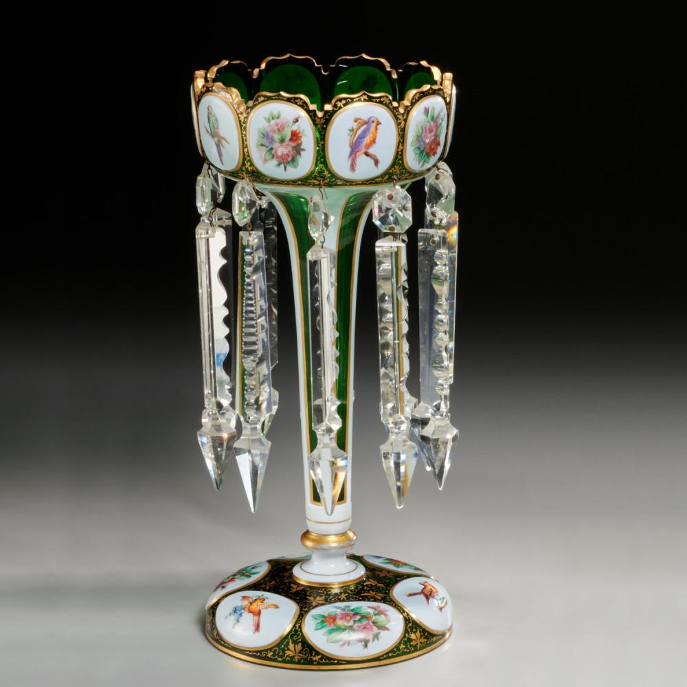 Nice Bohemian cased and enameled glass luster
