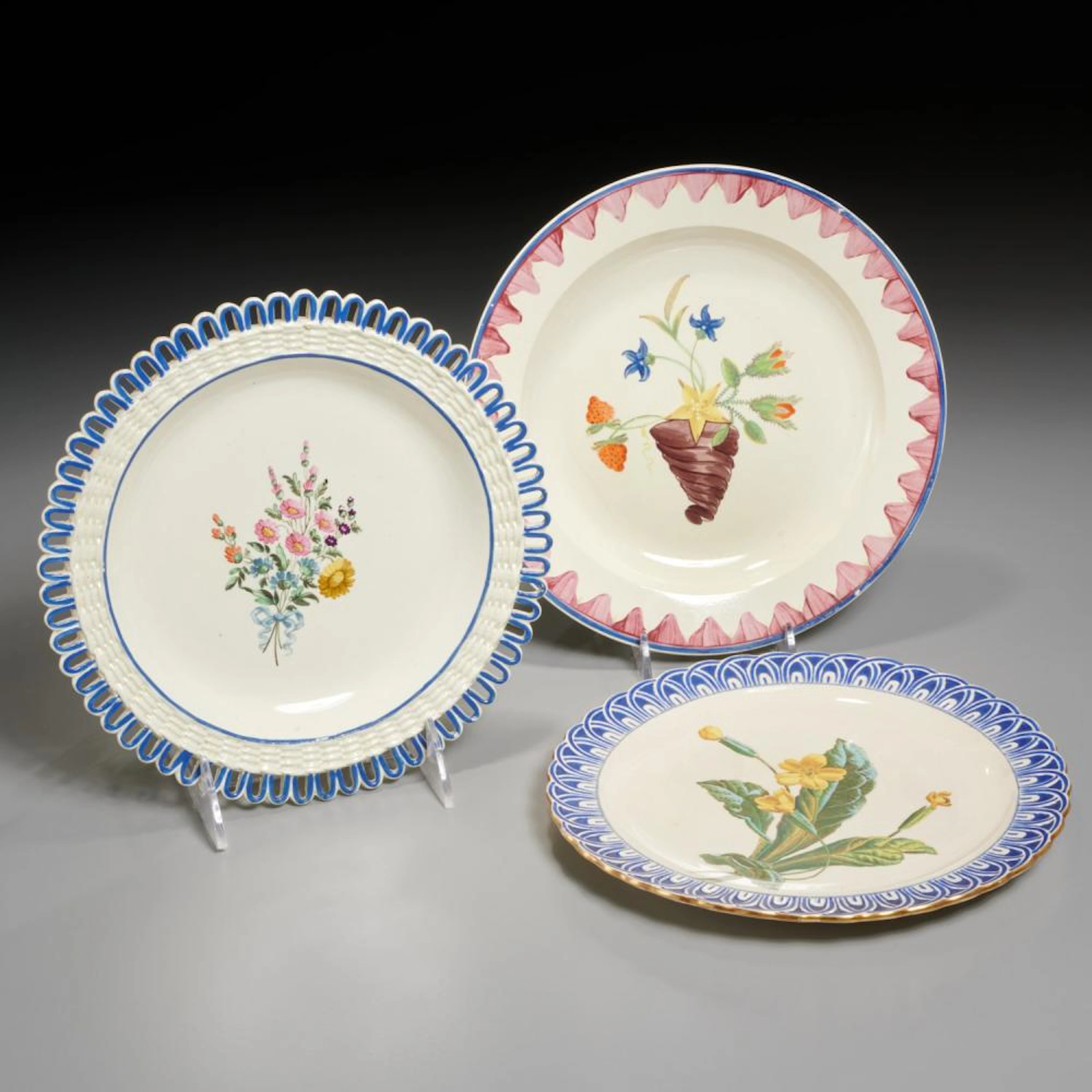 (3) old creamware plates, incl ex-Mario Buatta