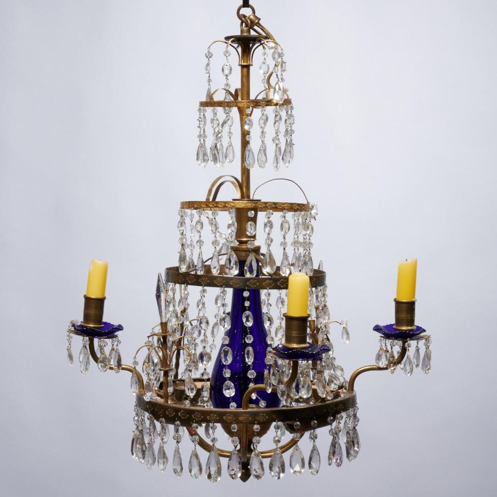 Baltic Neoclassical bronze and glass chandelier
