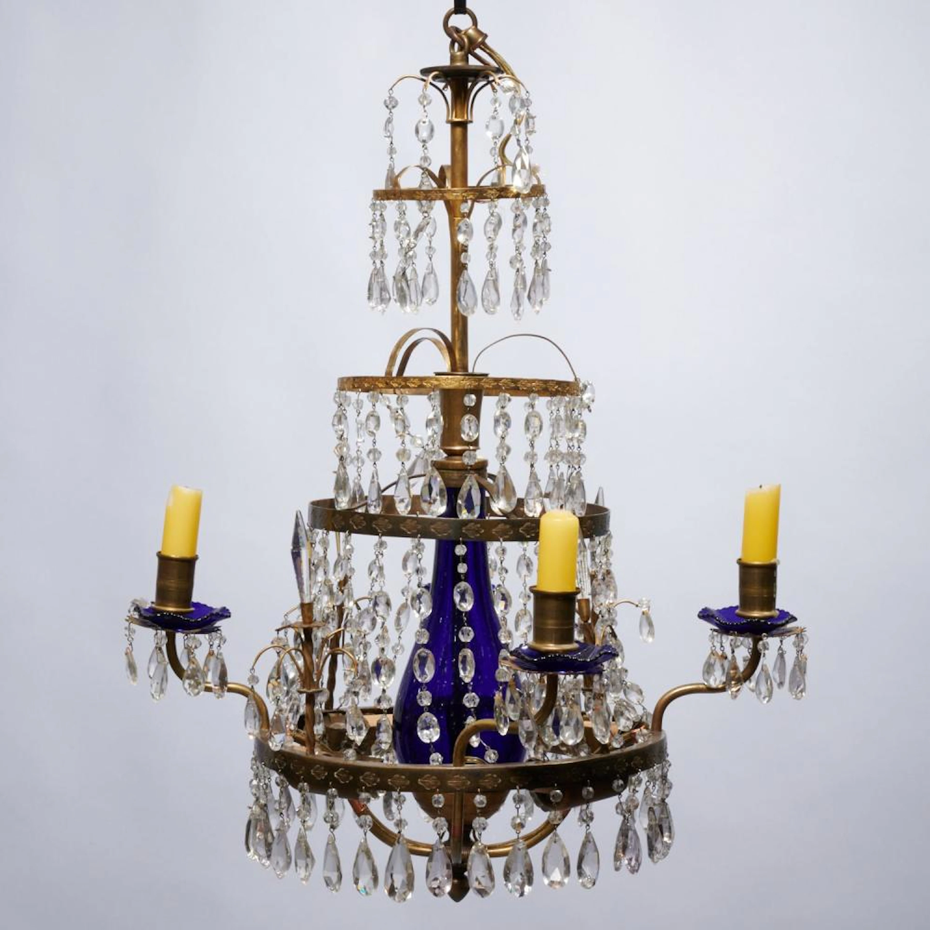 Baltic Neoclassical bronze and glass chandelier